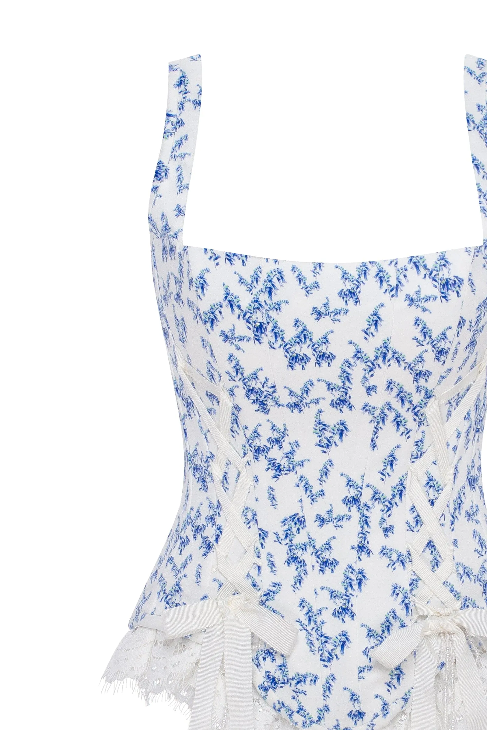 Blue lavender corset on straps with bows and ribbon lacing sold by Milla product image thumbnail 5