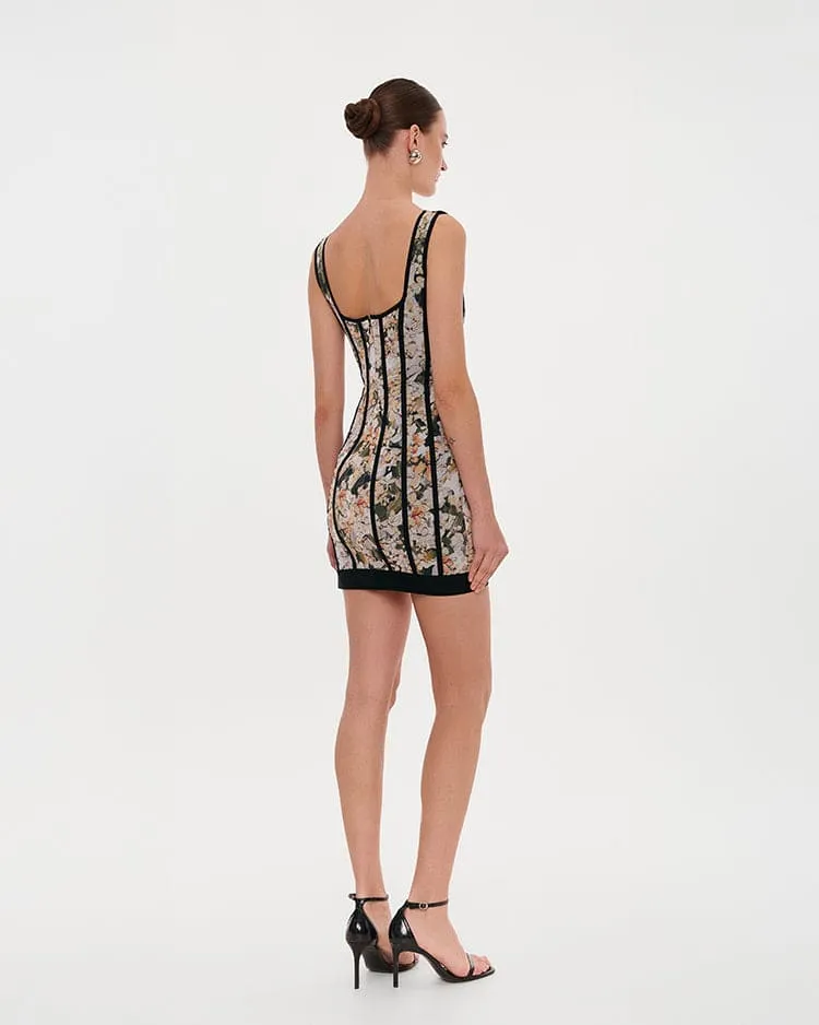 Alluring floral mini dress with bold lace-up hook closure sold by Milla product image thumbnail 4