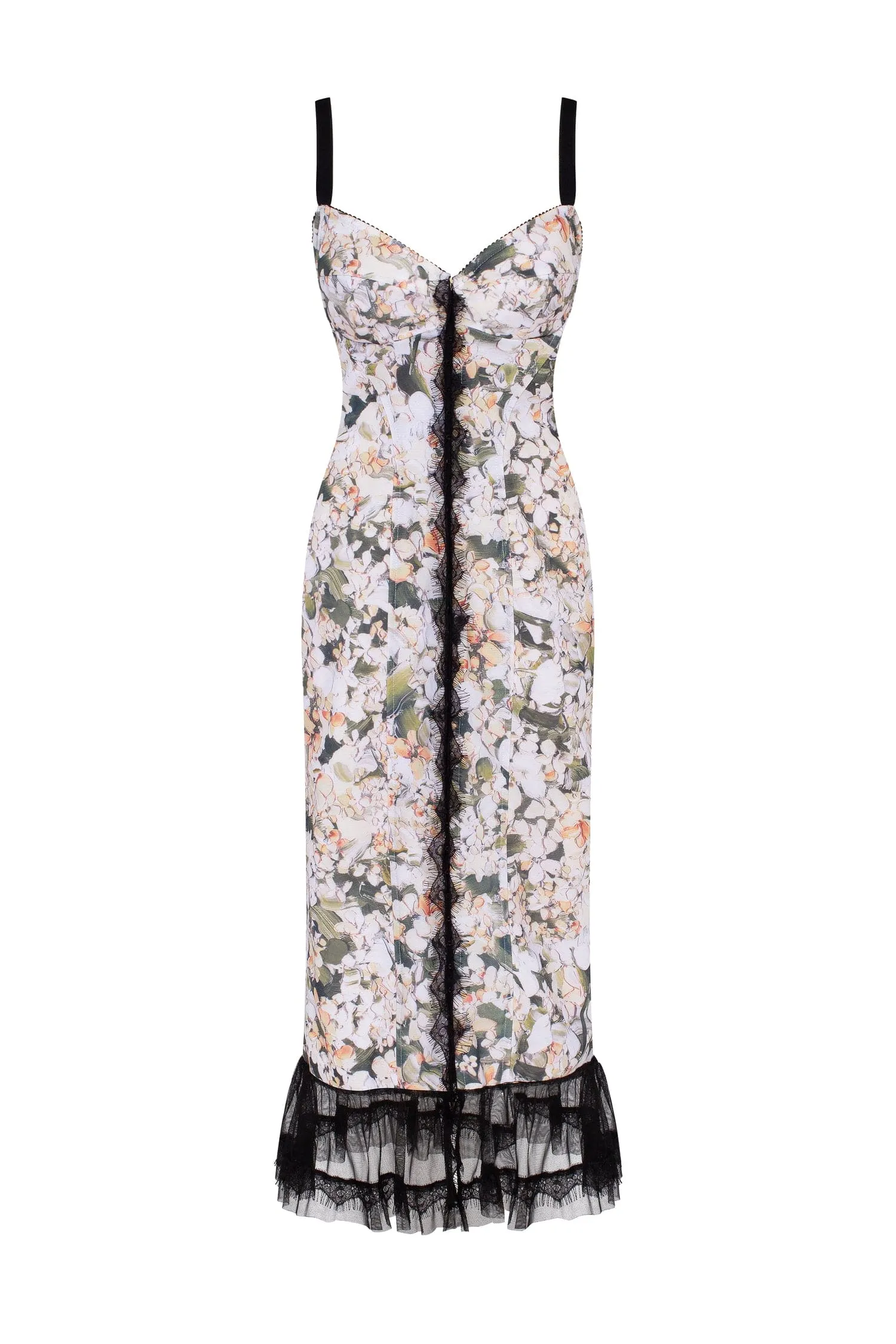 Floral midi dress with puffy tulle hem sold by Milla