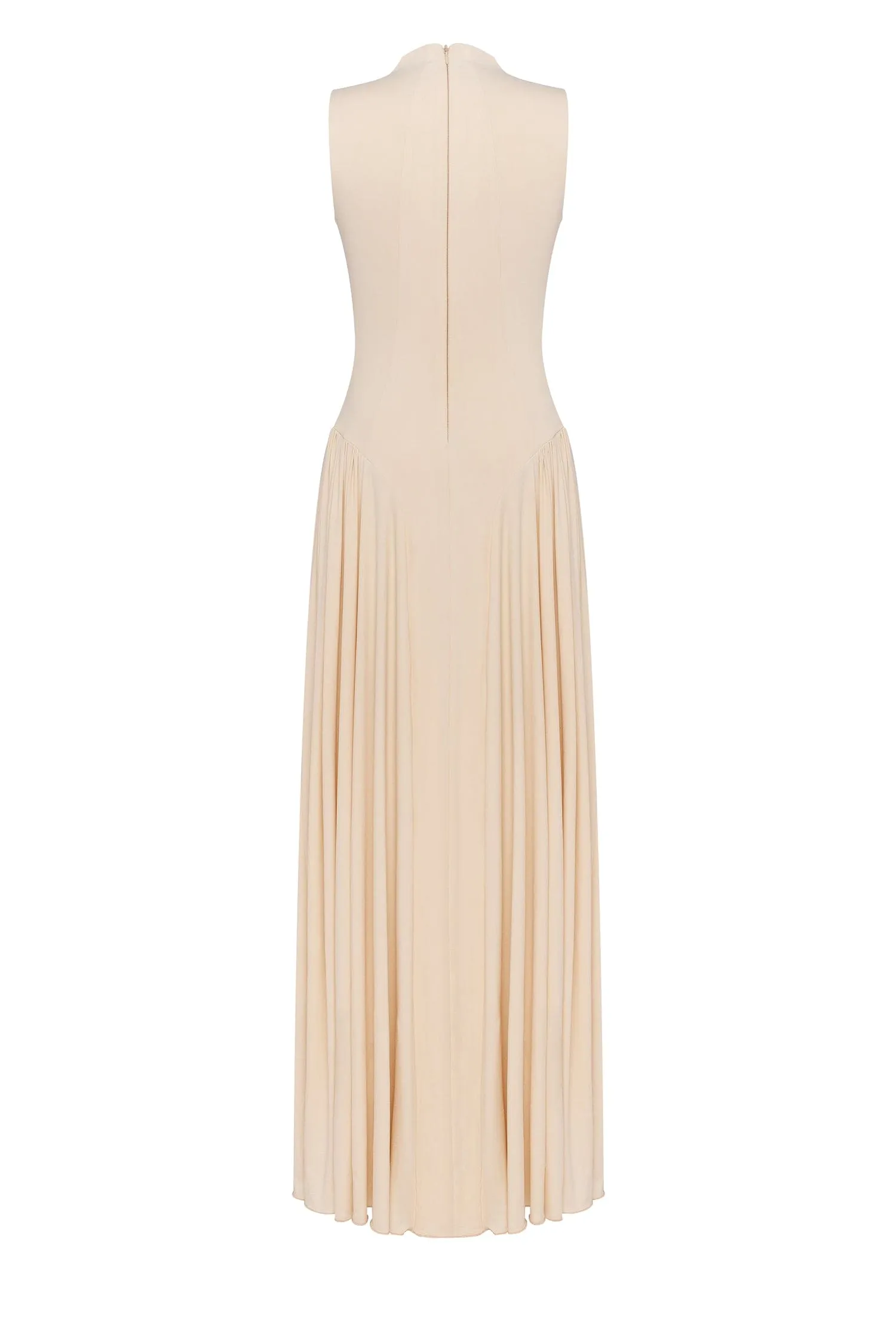 Nude sleeveless mock neck dress with a pleated maxi skirt sold by Milla product image thumbnail 3