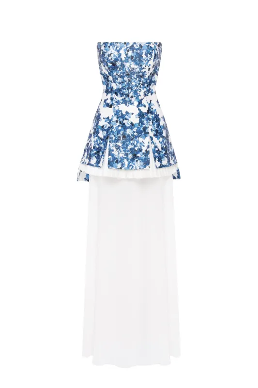 2-in-1 blue hydrangea mini with a detachable underskirt sold by Milla