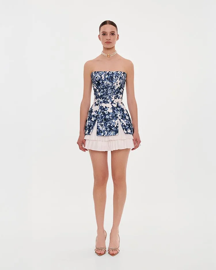 Strapless blue hydrangea mini dress with accent lacing sold by Milla product image thumbnail 2
