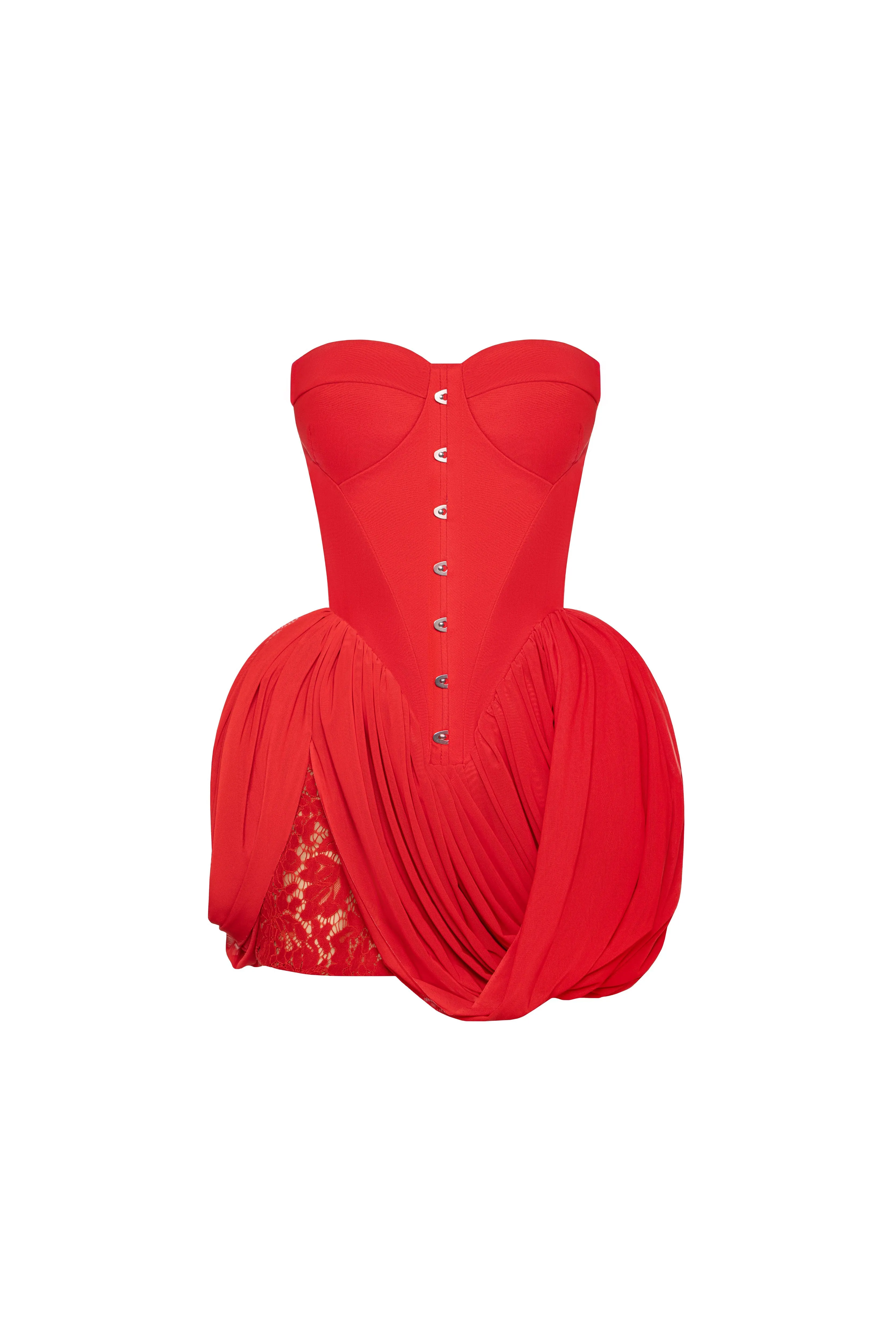 Red corset mini dress with draped skirt sold by Milla product image thumbnail 2