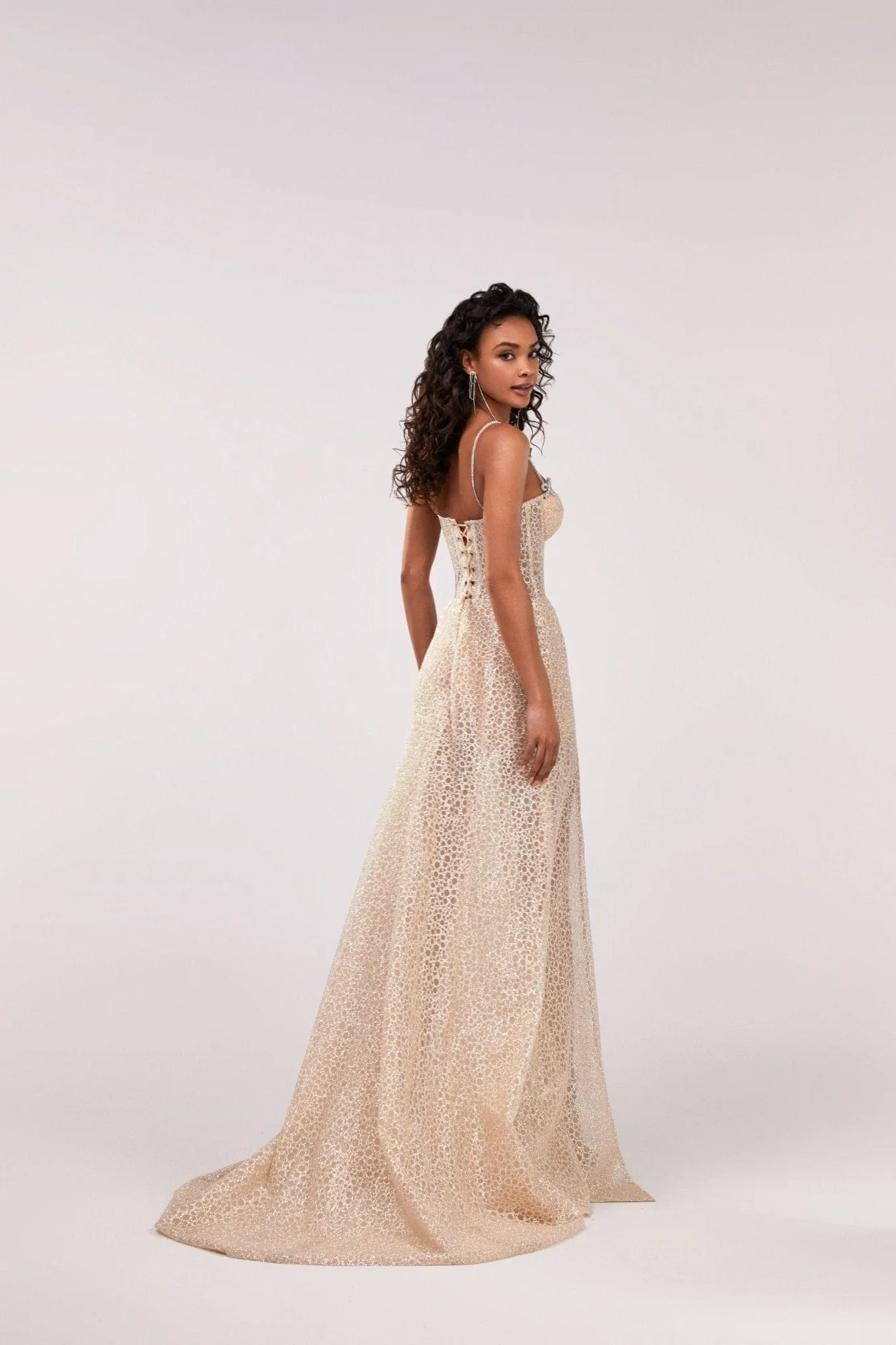Golden Royal fitted evening gown with the high slit sold by Milla product image thumbnail 3