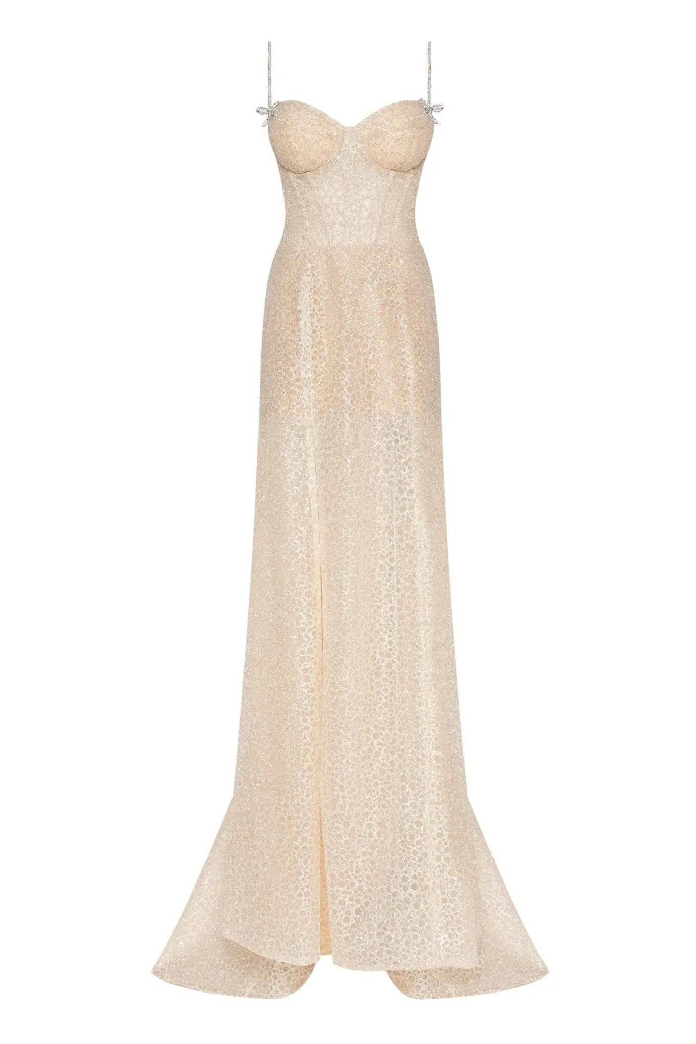 Golden Royal fitted evening gown with the high slit sold by Milla product image thumbnail 2
