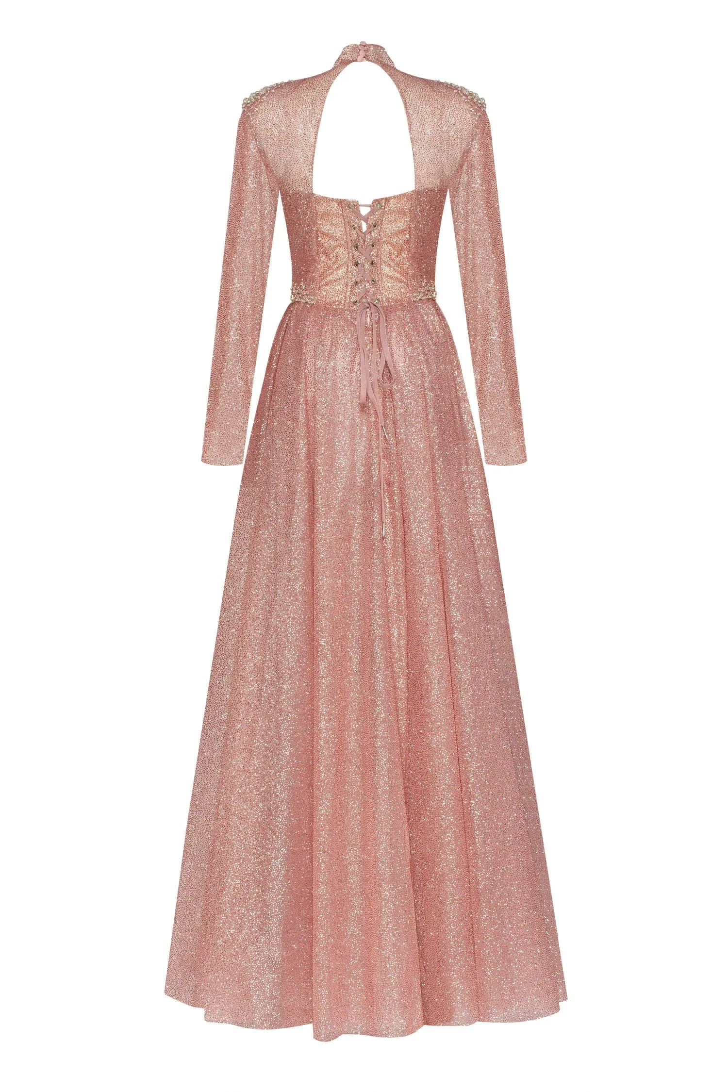 Misty Rose Long-sleeve maxi dress decorated with shiny rhinestones sold by Milla product image thumbnail 4
