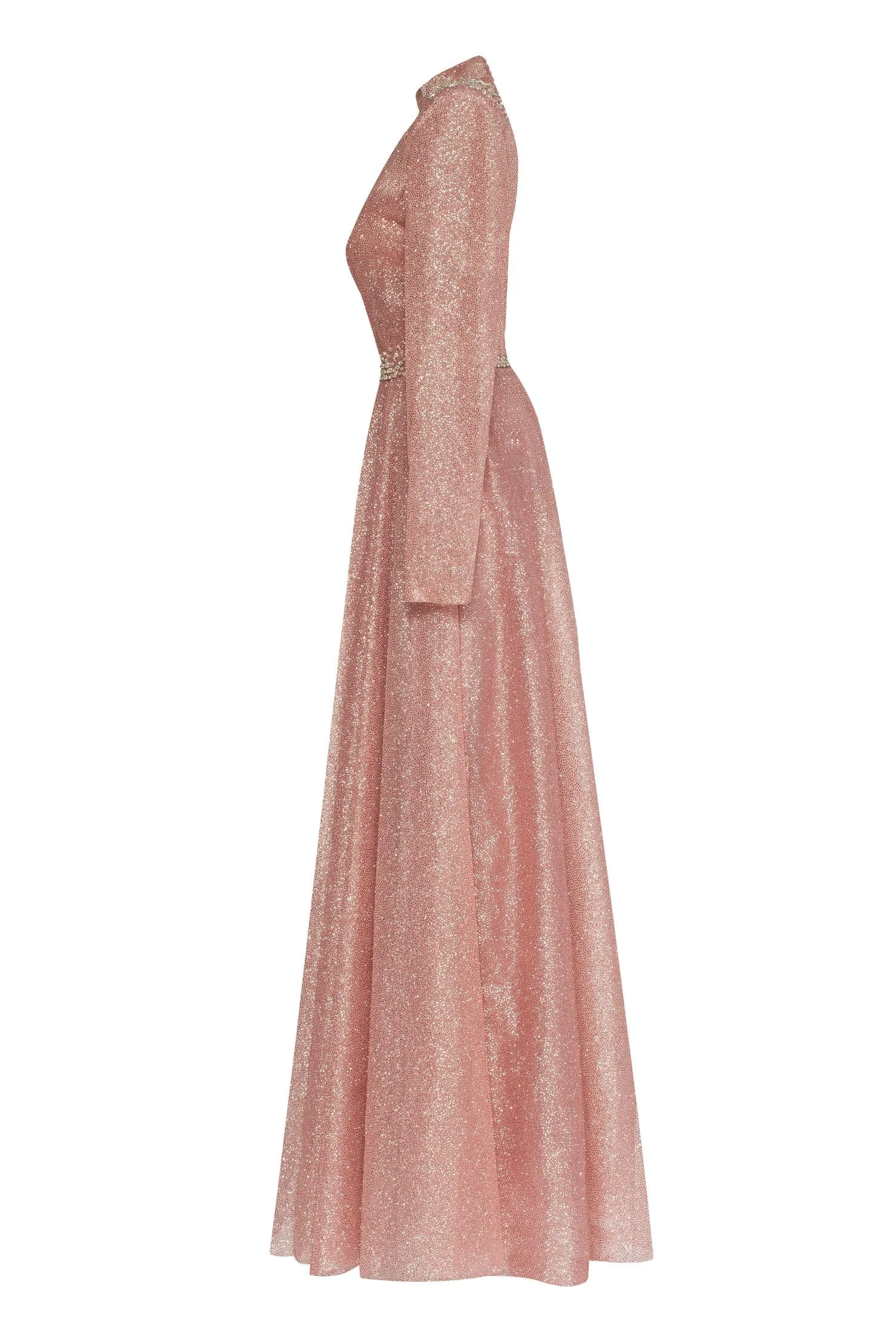 Misty Rose Long-sleeve maxi dress decorated with shiny rhinestones sold by Milla product image thumbnail 5
