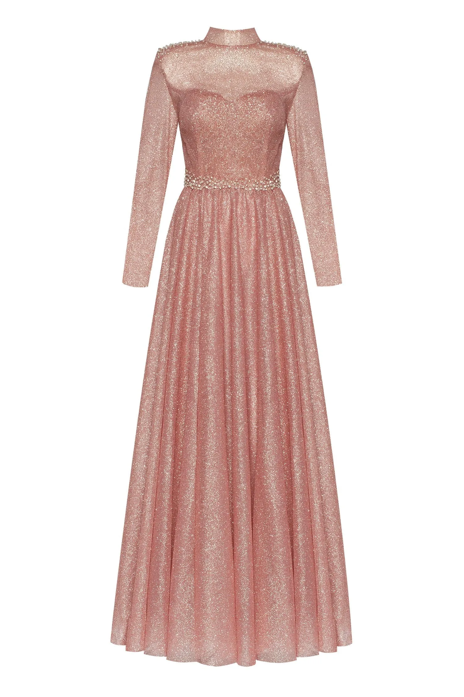 Misty Rose Long-sleeve maxi dress decorated with shiny rhinestones sold by Milla product image thumbnail 2