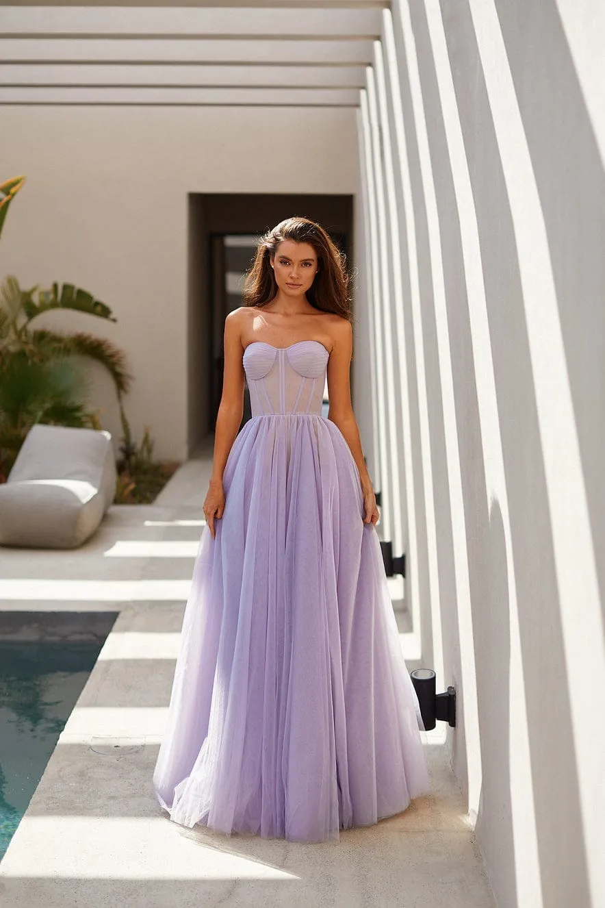 Lavender Tulle Maxi Dress with a Corset Bustier sold by Milla product image thumbnail 4