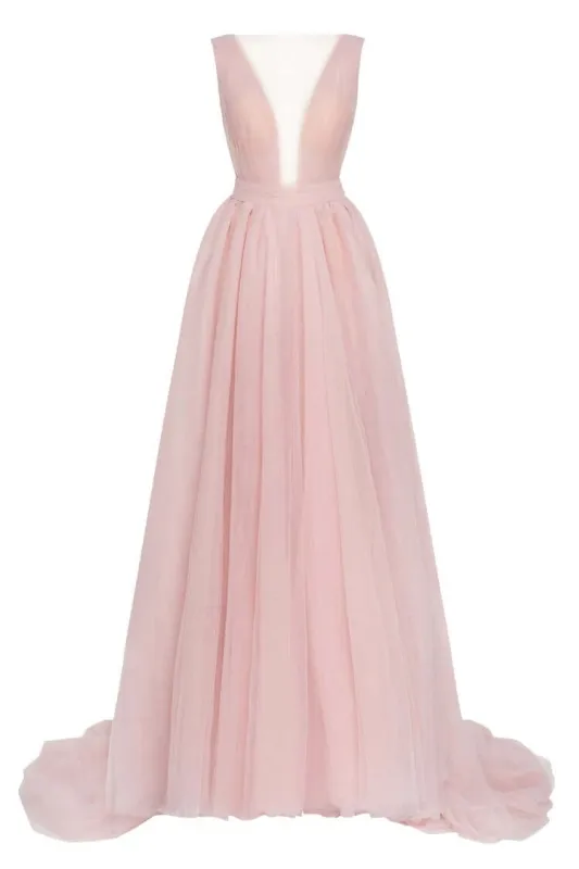 Misty Rose Bow-Back Maxi Evening Tulle Dress made by Milla