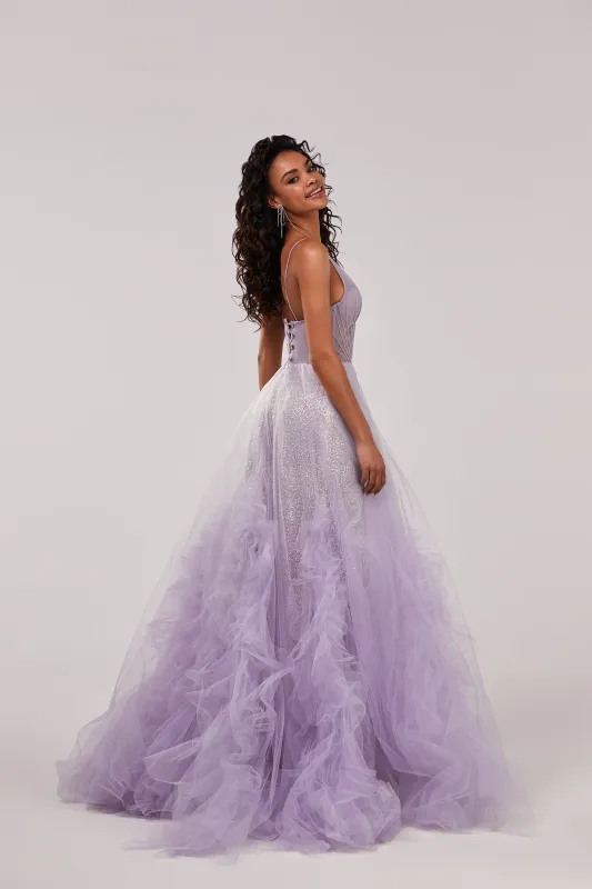 Lavender Tender sparkling tulle dress with the long ruffle skirt made by Milla