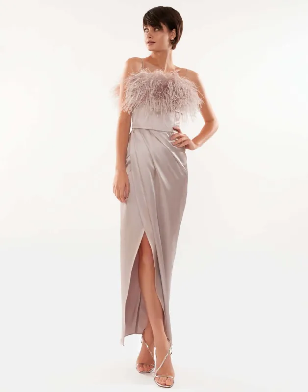 Misty Rose Celina Slip Midi Feathered Dress made by Milla