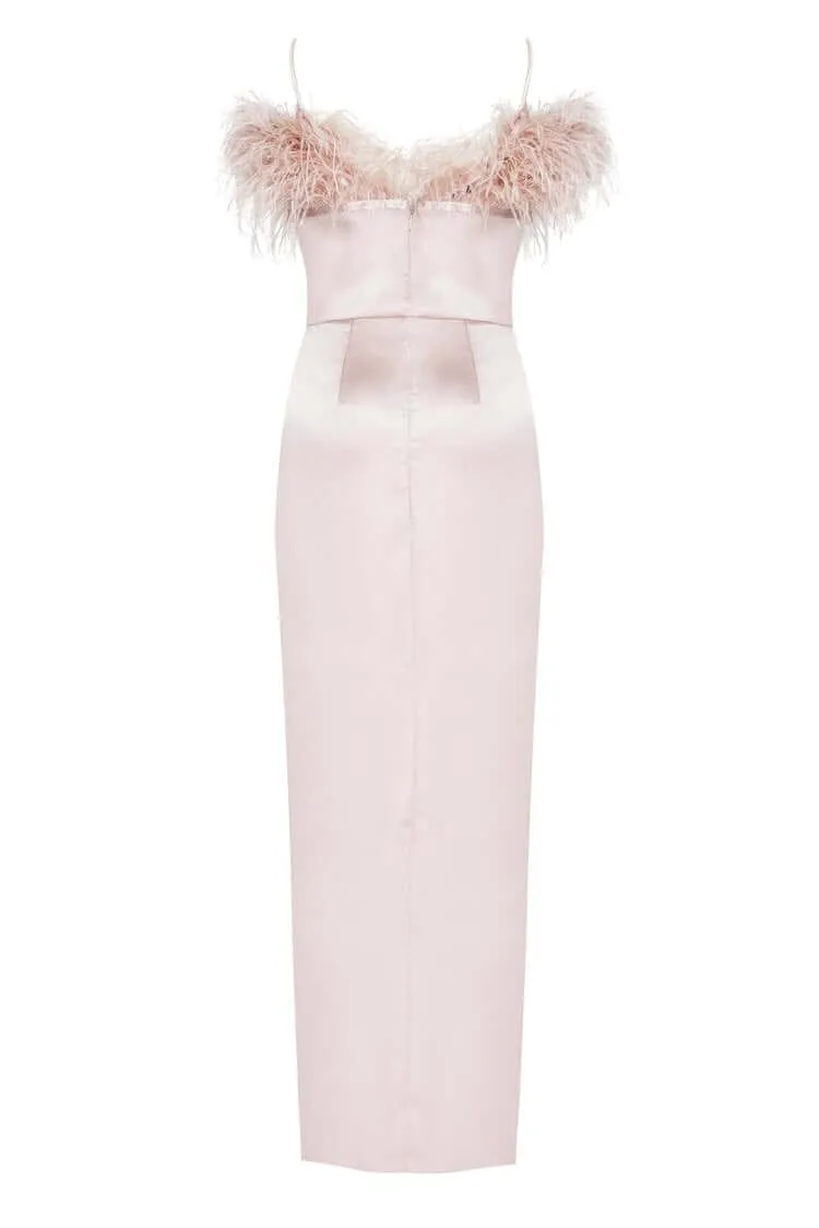 Misty Rose Celina Slip Midi Feathered Dress sold by Milla product image thumbnail 4