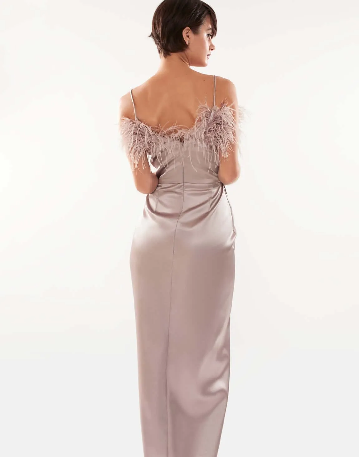 Misty Rose Celina Slip Midi Feathered Dress sold by Milla product image thumbnail 3