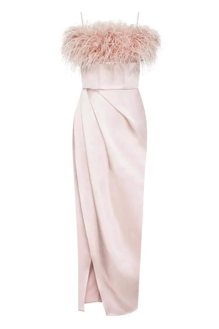Misty Rose Celina Slip Midi Feathered Dress sold by Milla product image thumbnail 2