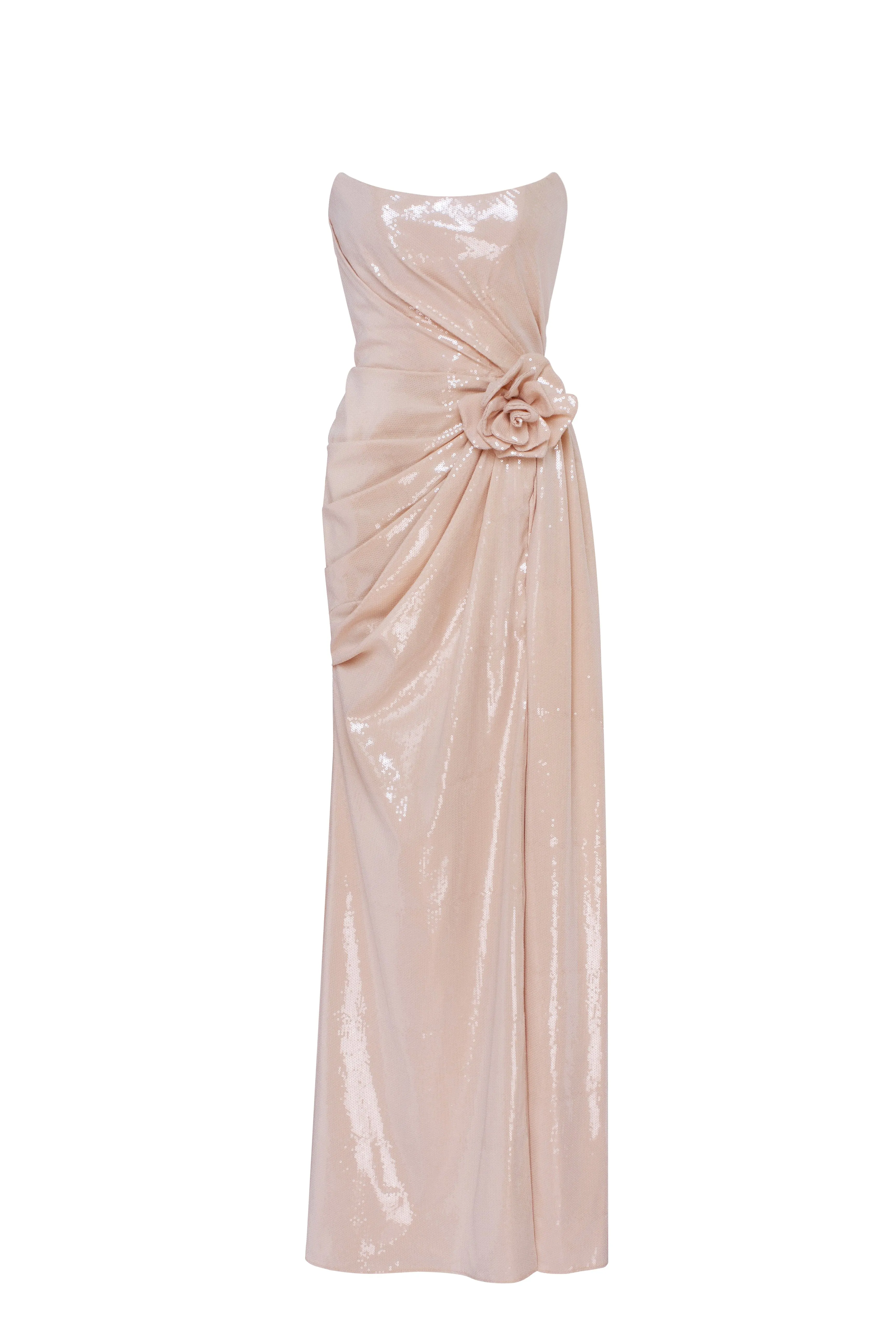 Dazzling sequinned maxi dress in nude with flower detail sold by Milla product image thumbnail 2