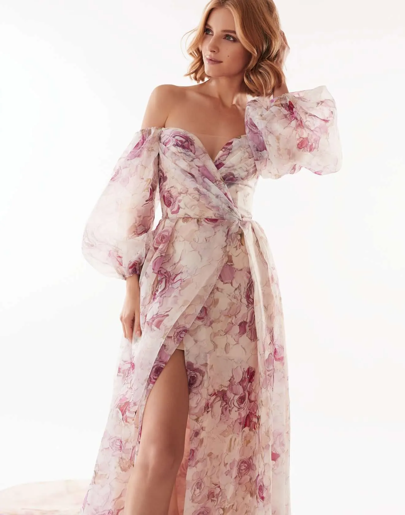 Pink Peony Elegant floral puff sleeve maxi dress sold by Milla product image thumbnail 3