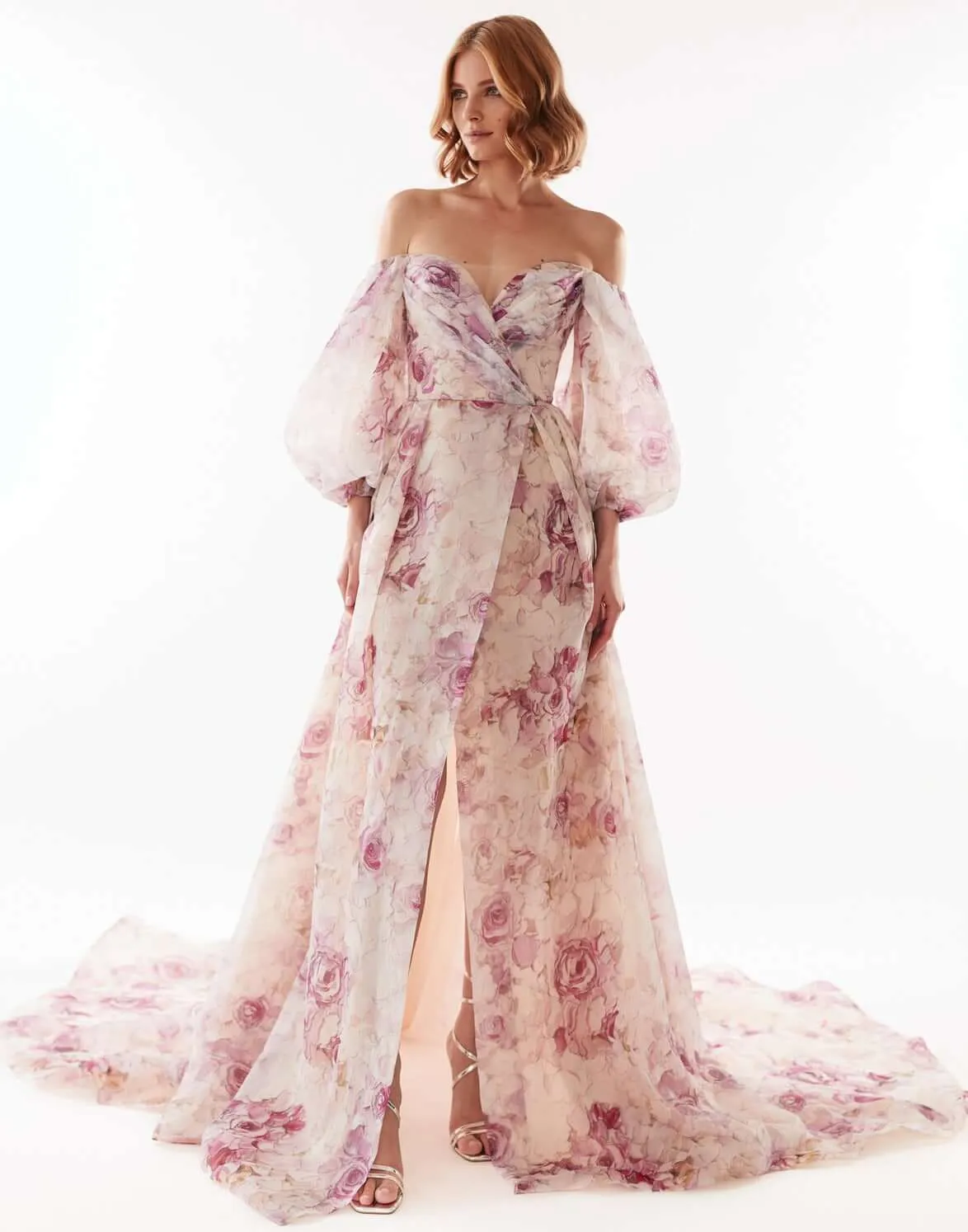 Pink Peony Elegant floral puff sleeve maxi dress sold by Milla