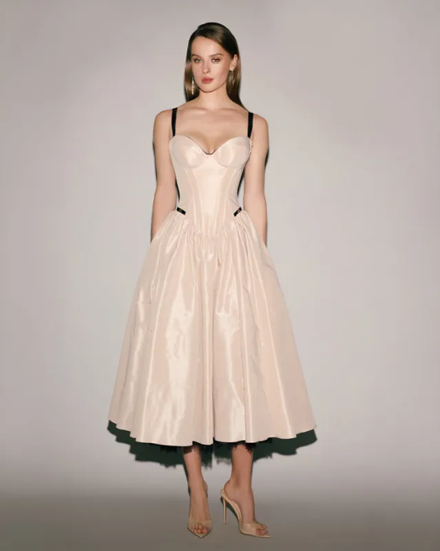 Nude Corset Midi Dress with Contrast Details made by Milla