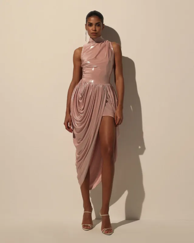 Dress with Halter Neck and Wet Effect made by Milla