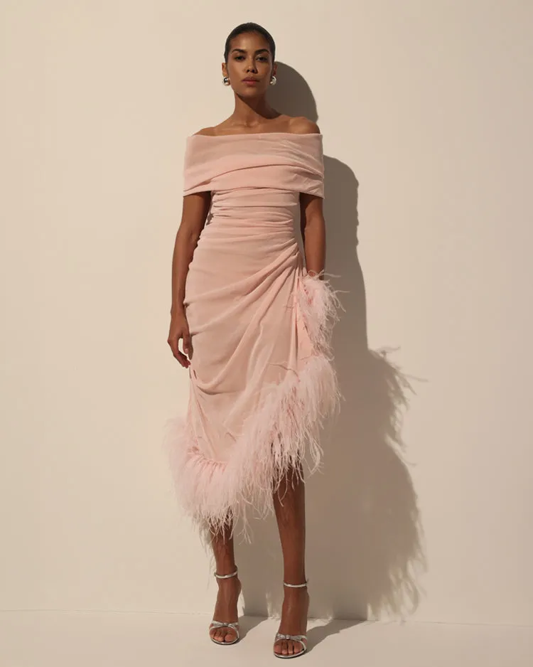 Velvet Dress with Feathers sold by Milla