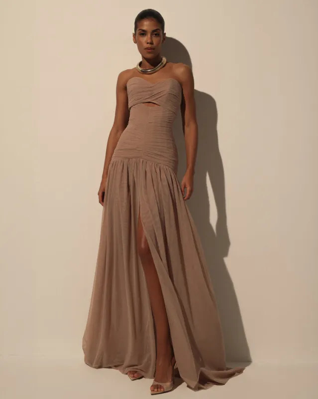 Maxi Dress in Italian Mesh with Corset Bodice made by Milla