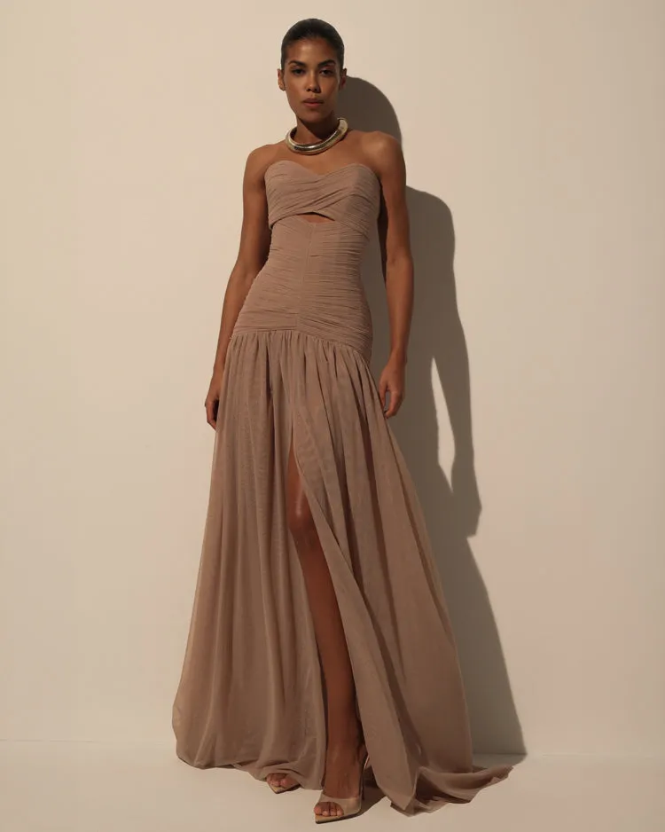 Maxi Dress in Italian Mesh with Corset Bodice sold by Milla