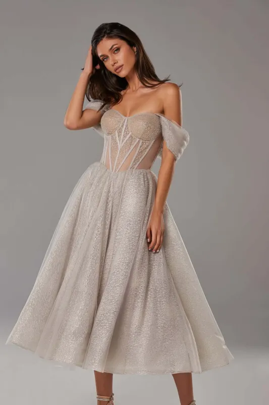 Silver Sparkly cocktail midi tulle dress made by Milla