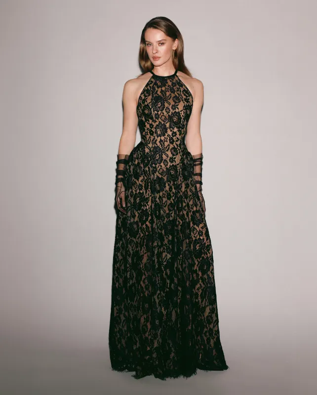 Black chantilly lace maxi dress made by Milla