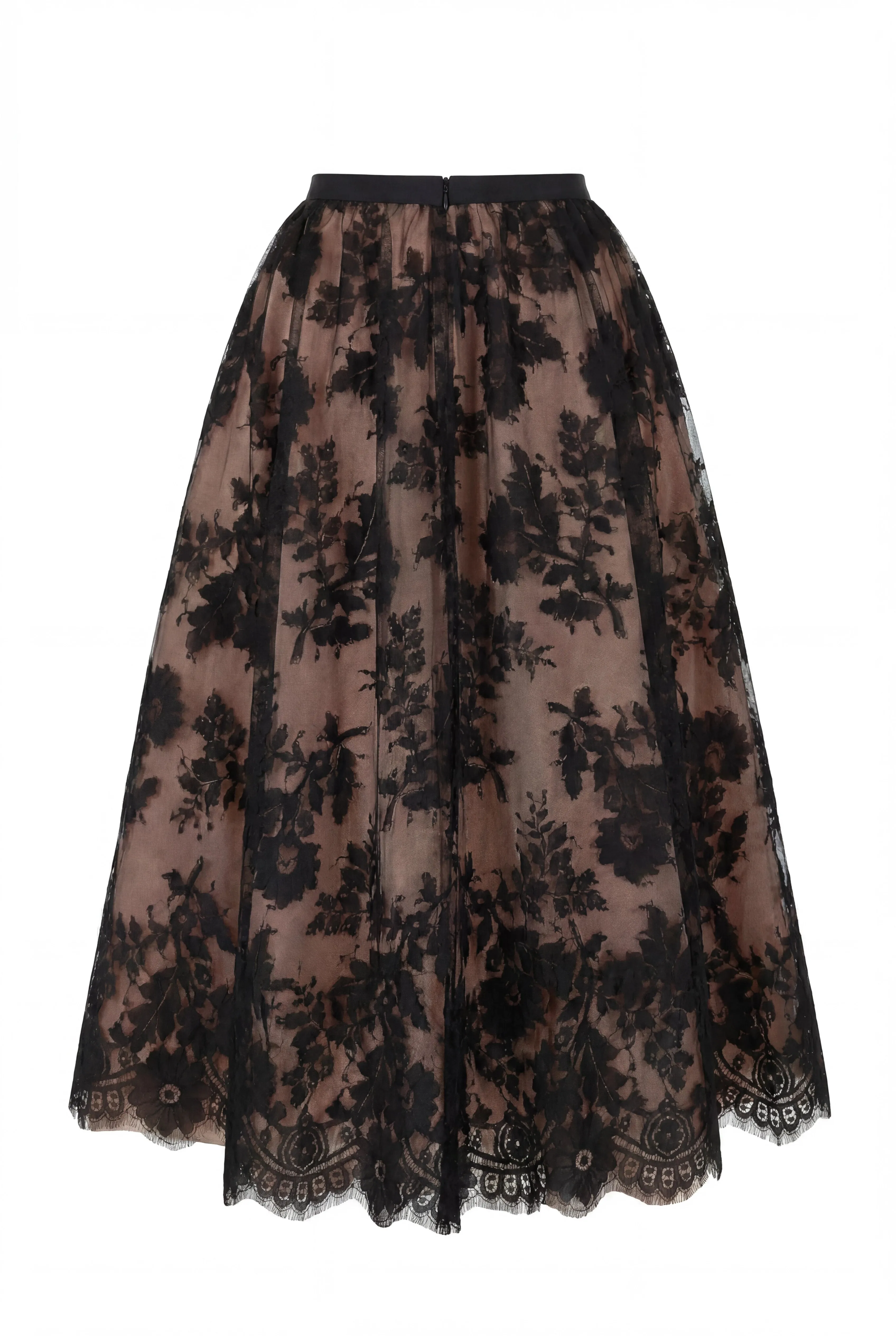 Beige A-line midi skirt with Chantilly lace sold by Milla product image thumbnail 4