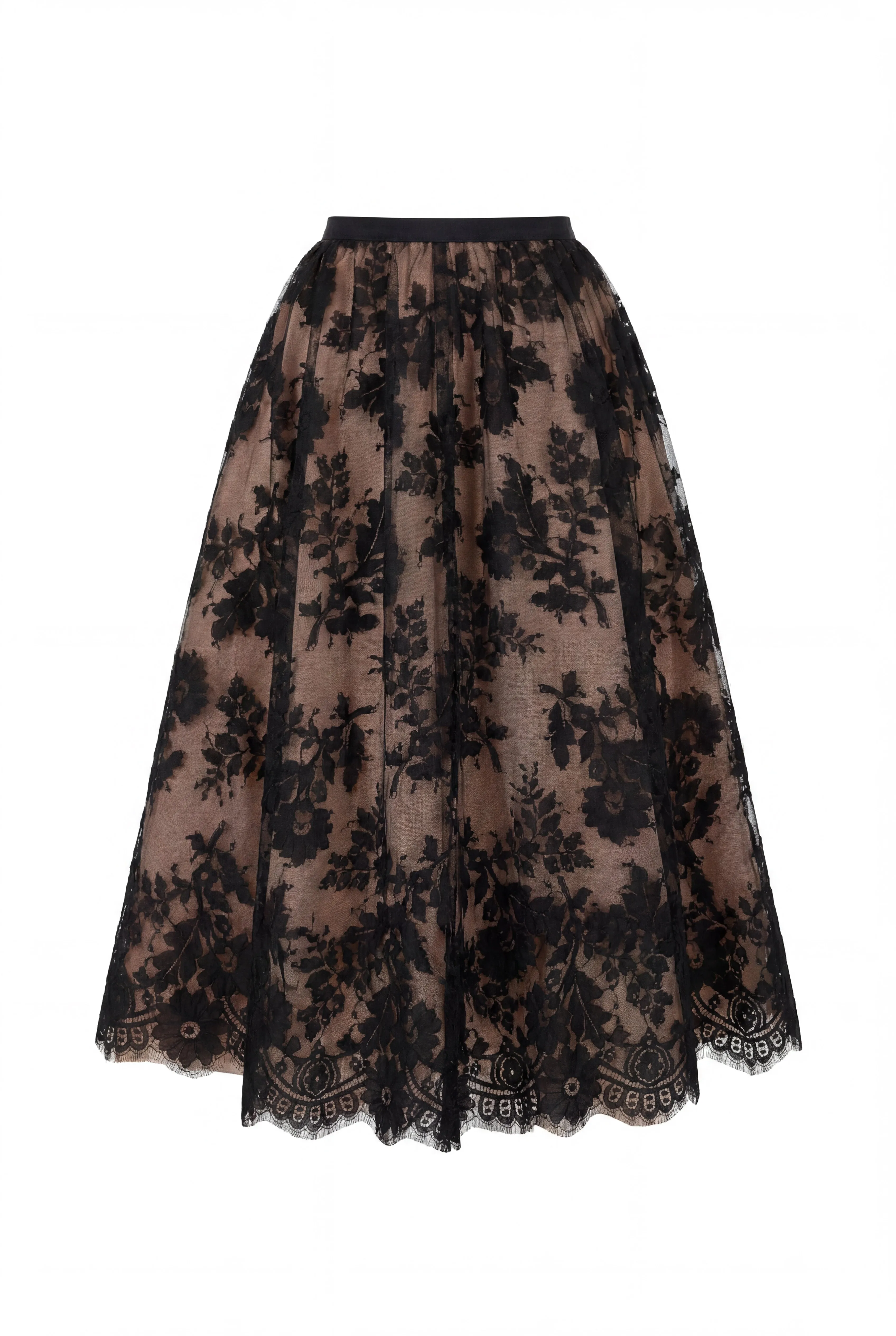 Beige A-line midi skirt with Chantilly lace sold by Milla product image thumbnail 2