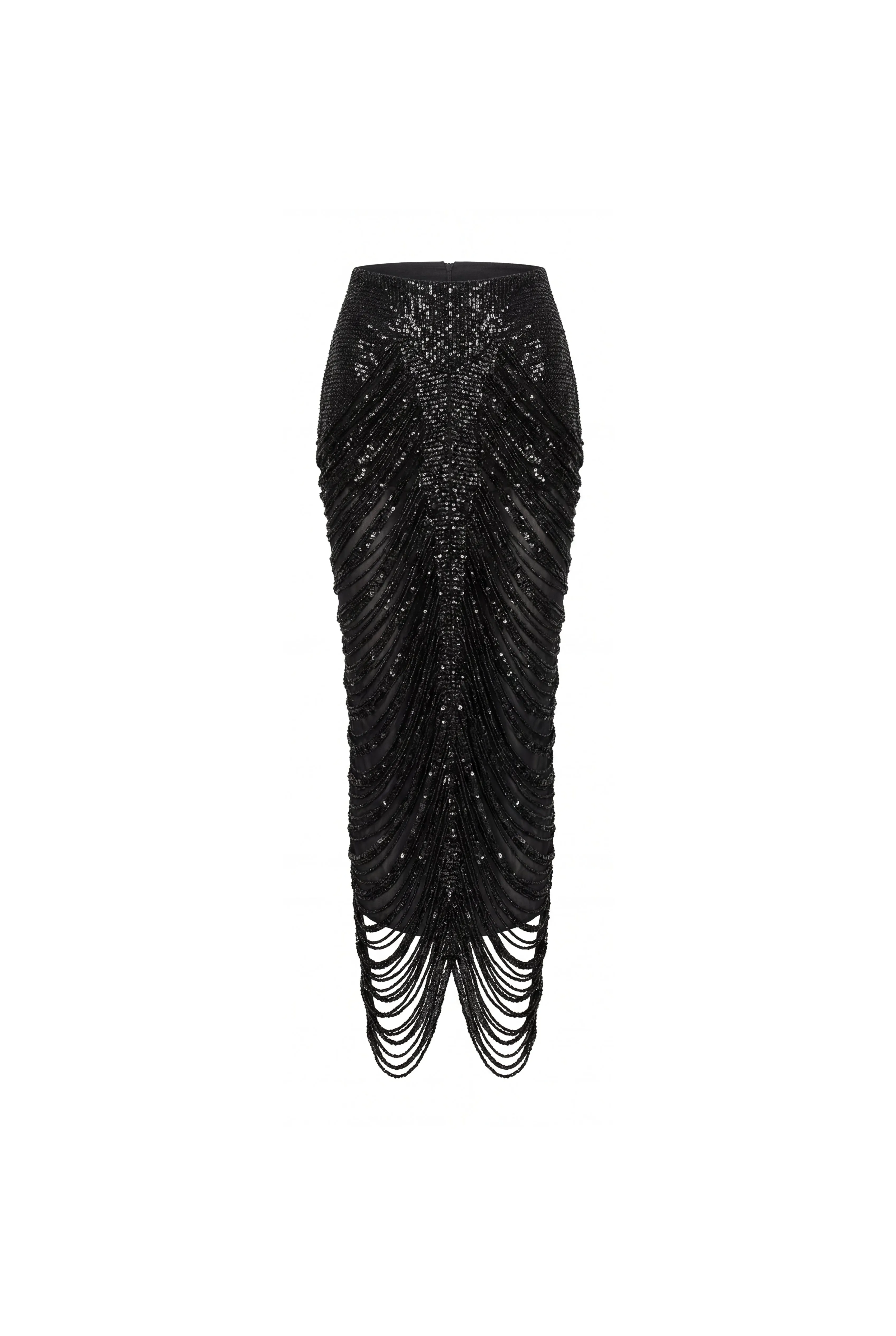 Black Sequin Midi Skirt with Draping sold by Milla product image thumbnail 2