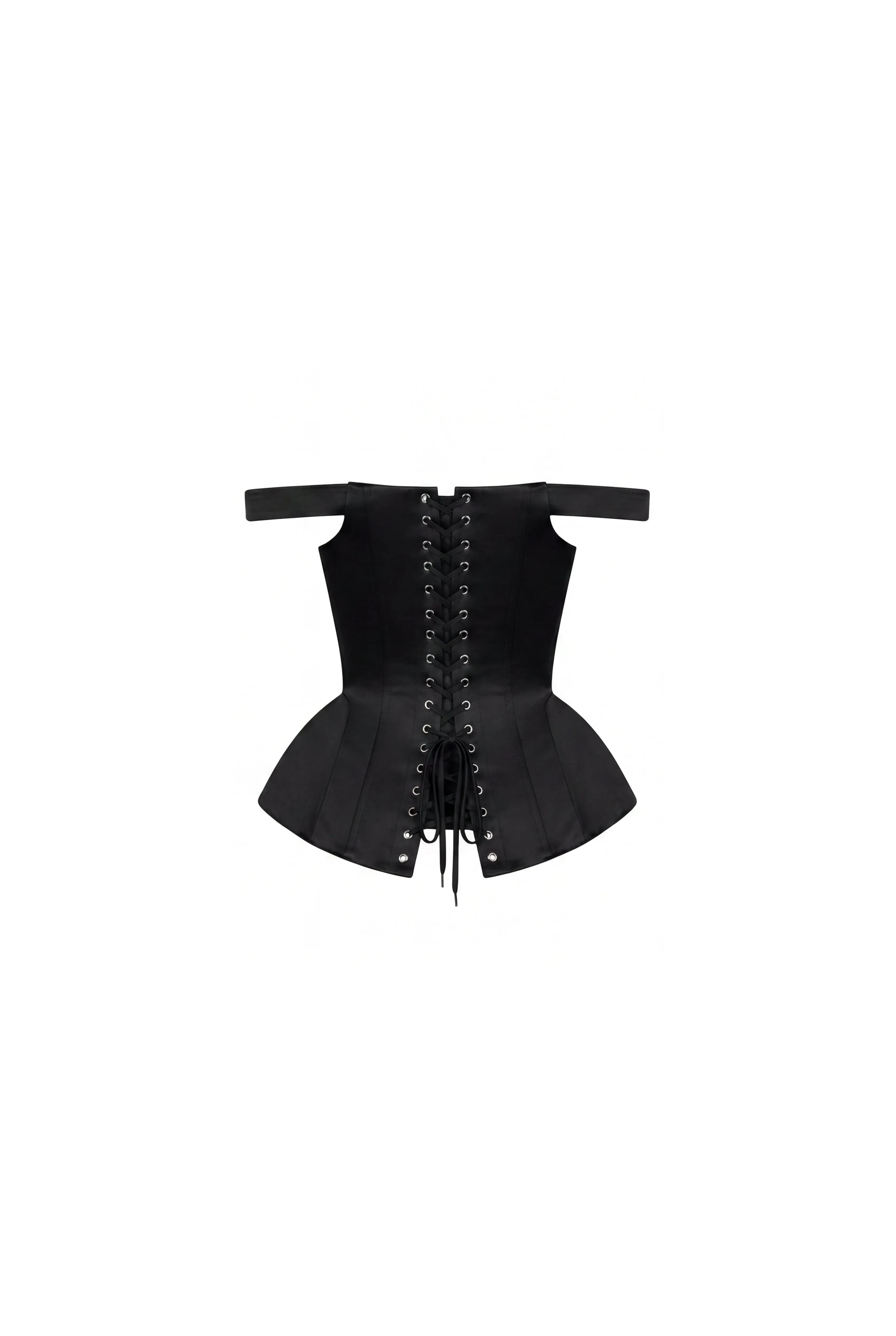 Black Satin Corset with Off-the-Shoulder Straps sold by Milla product image thumbnail 4