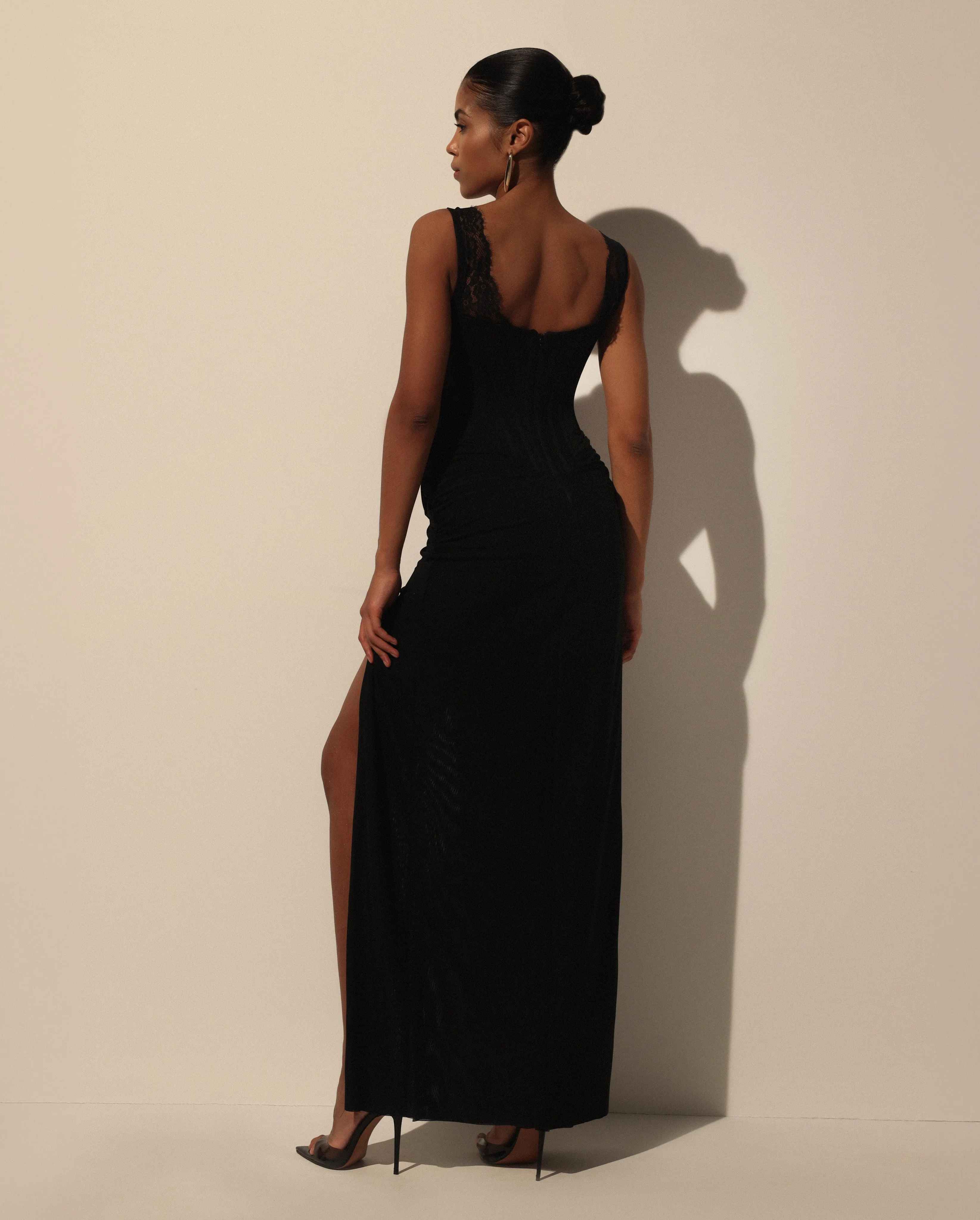 Black Maxi Dress with Corset Bodice and Slit sold by Milla product image thumbnail 3