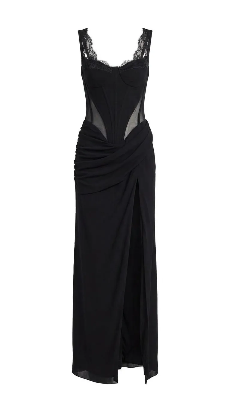 Black Maxi Dress with Corset Bodice and Slit sold by Milla product image thumbnail 2