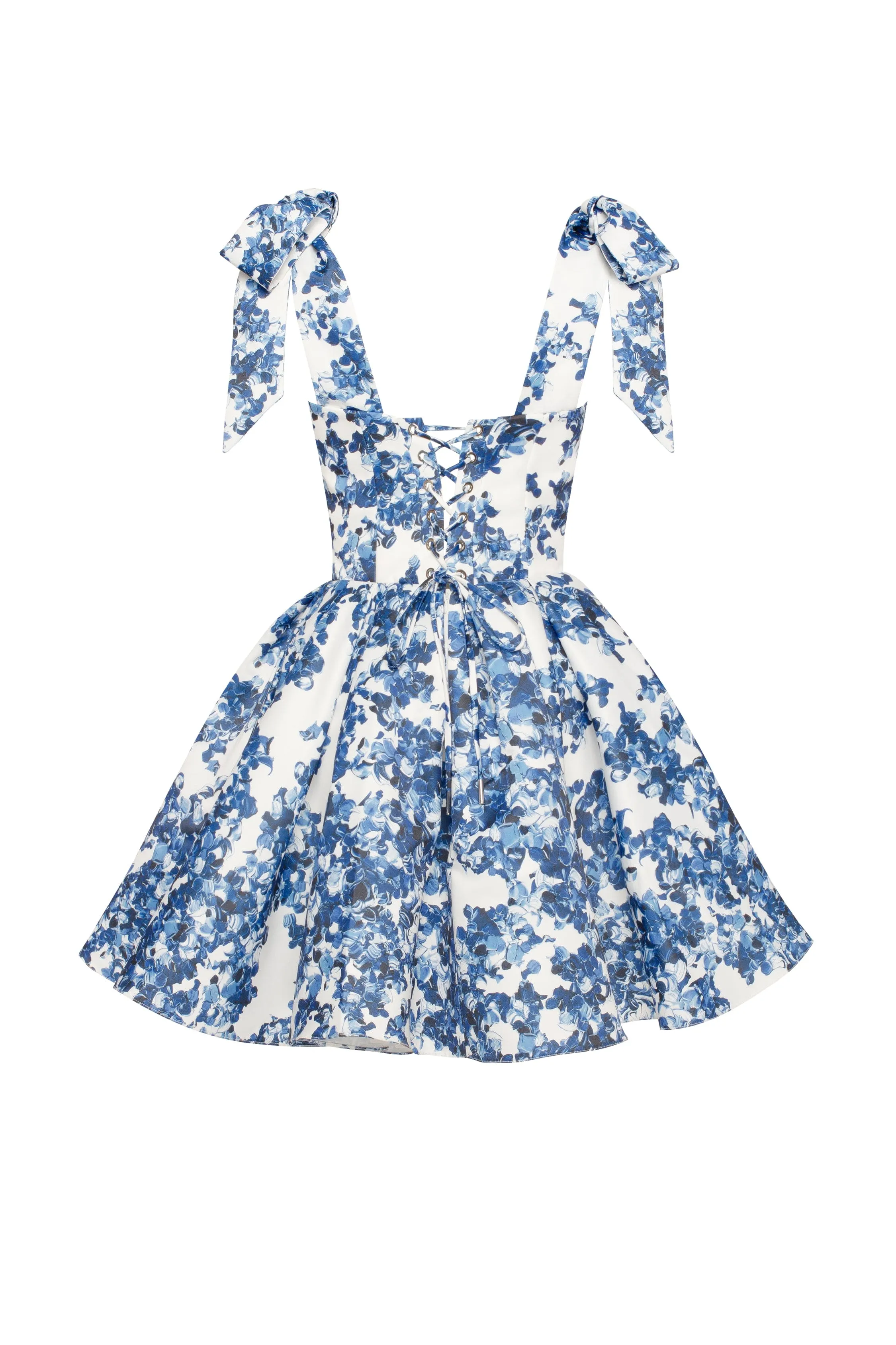 Marvelous blue hydrangea mini dress on straps, Garden of Eden sold by Milla product image thumbnail 3