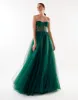 Emerald Green Tulle Maxi Dress with a Corset Bustier sold by Milla