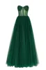 Emerald Green Tulle Maxi Dress with a Corset Bustier sold by Milla