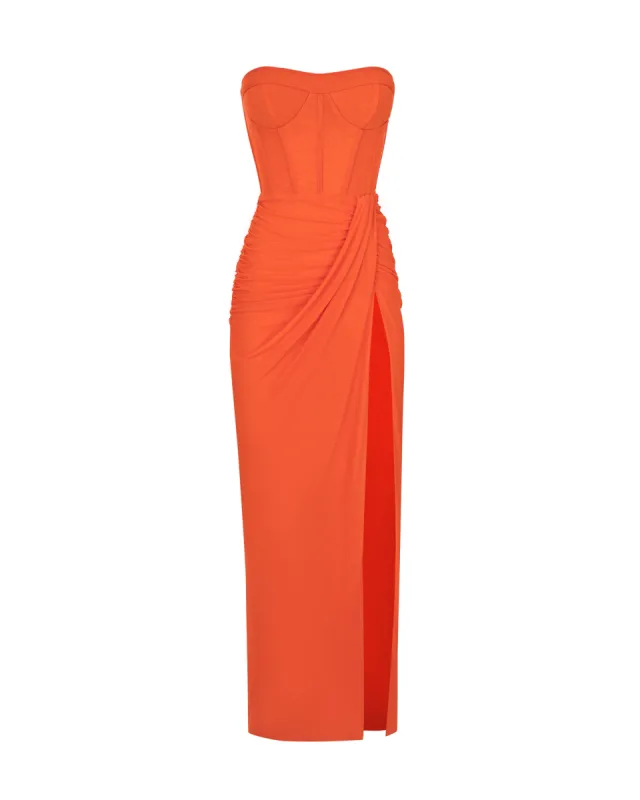 Coral blazing off-the-shoulder maxi dress made by Milla