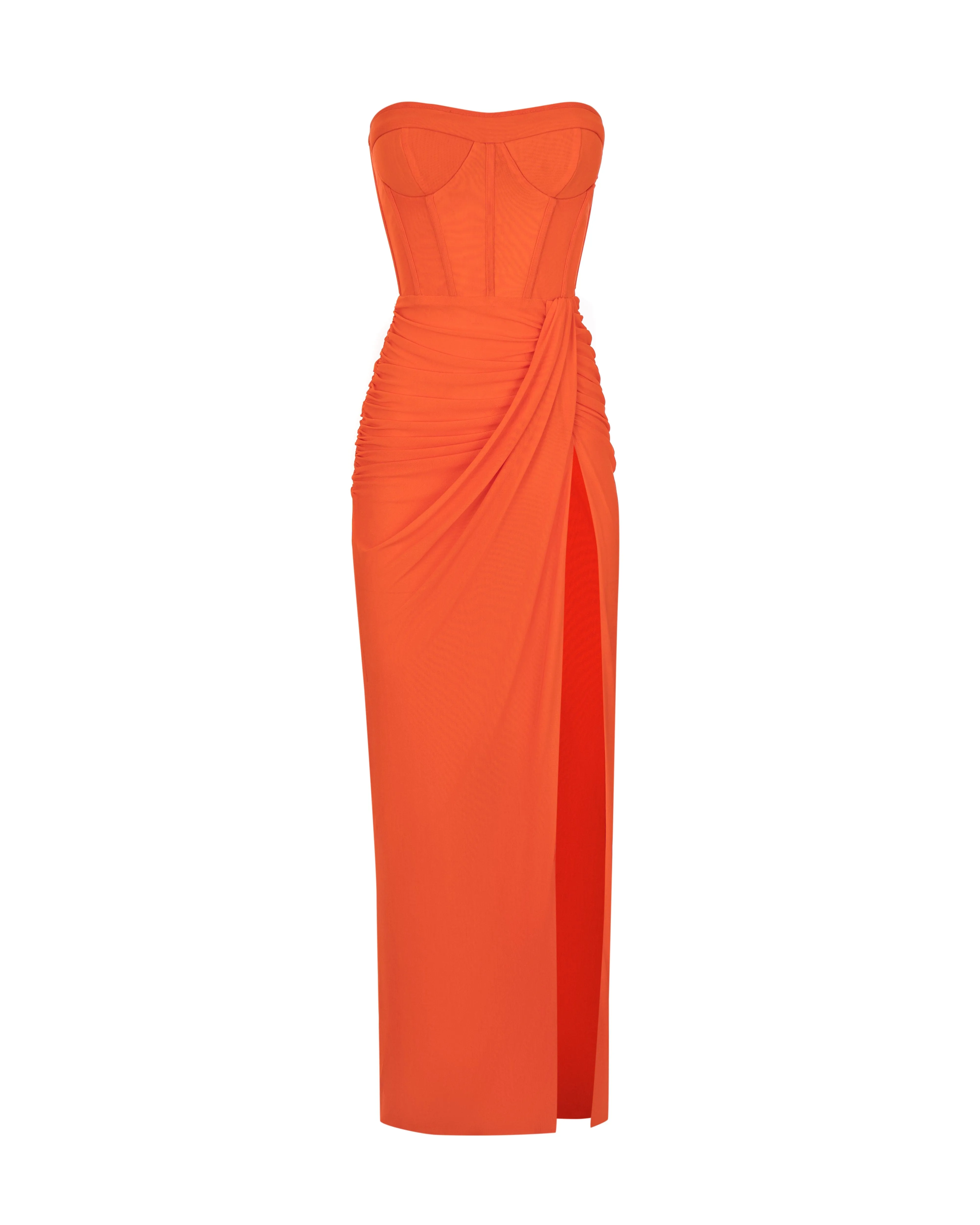 Coral blazing off-the-shoulder maxi dress sold by Milla