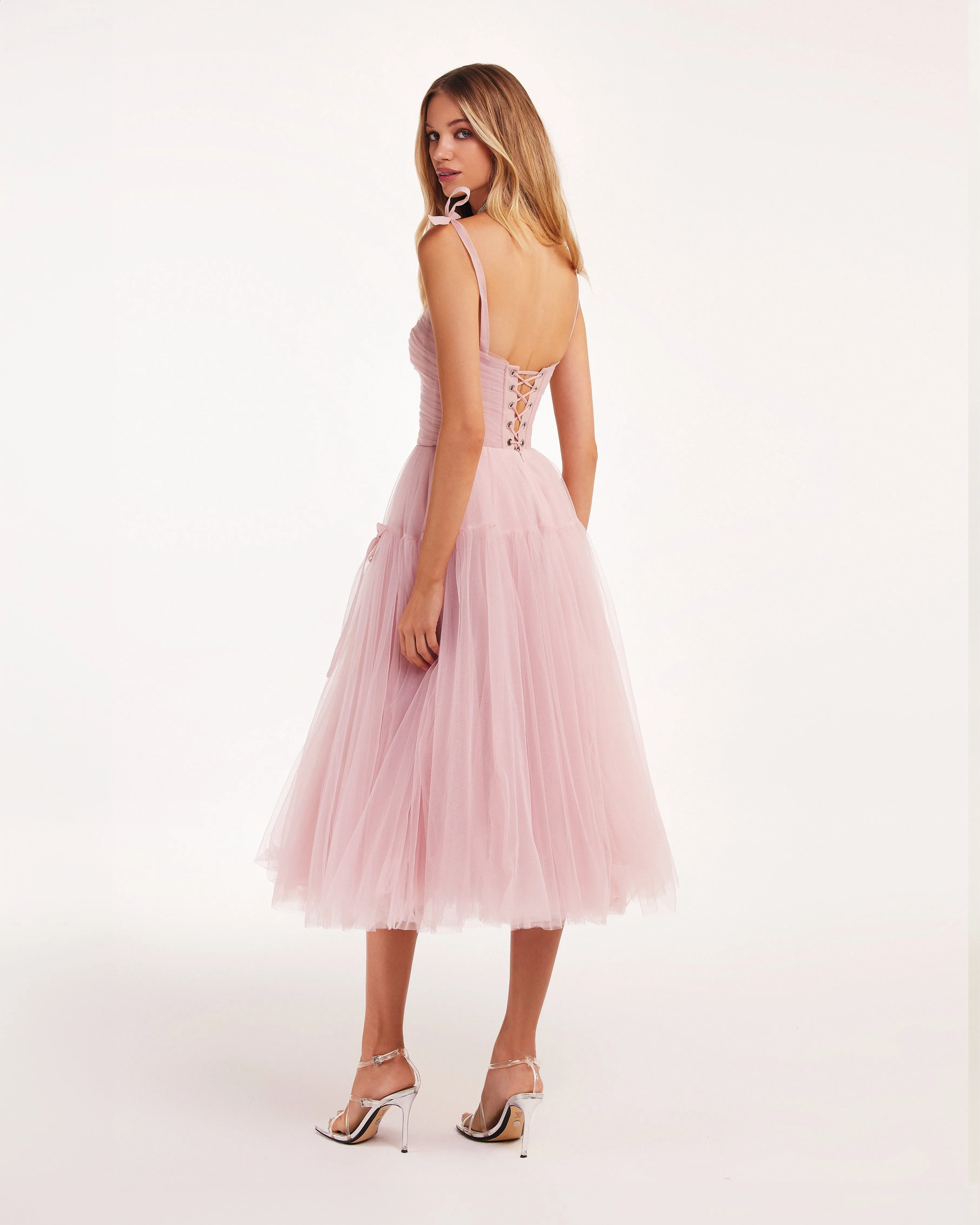 Pink tie-straps tulle dress sold by Milla product image thumbnail 4
