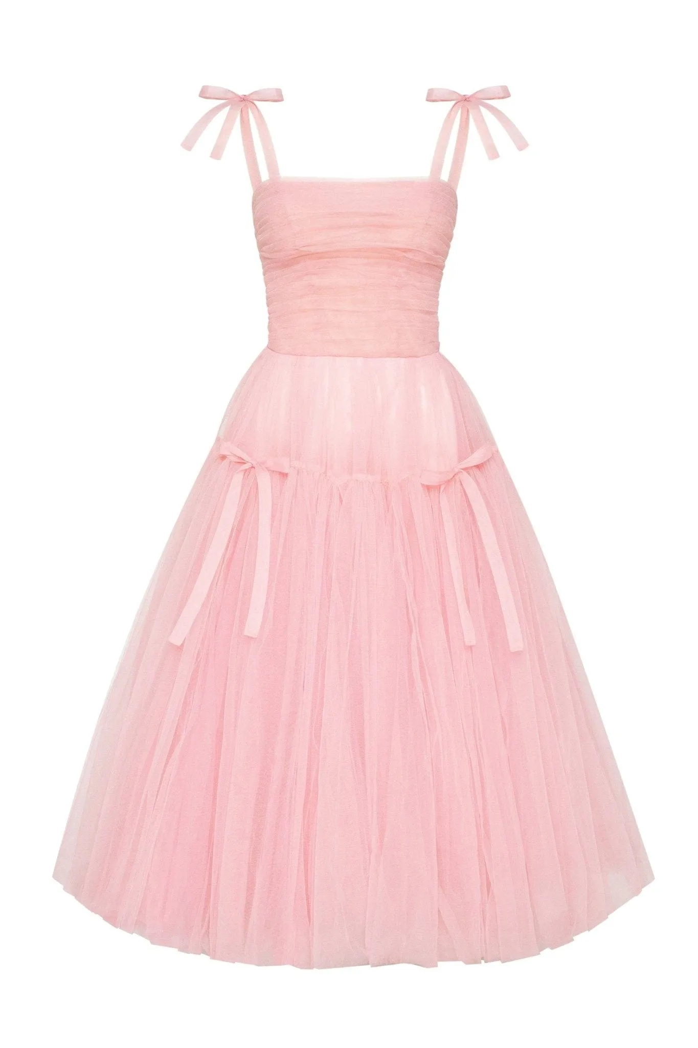 Pink tie-straps tulle dress sold by Milla