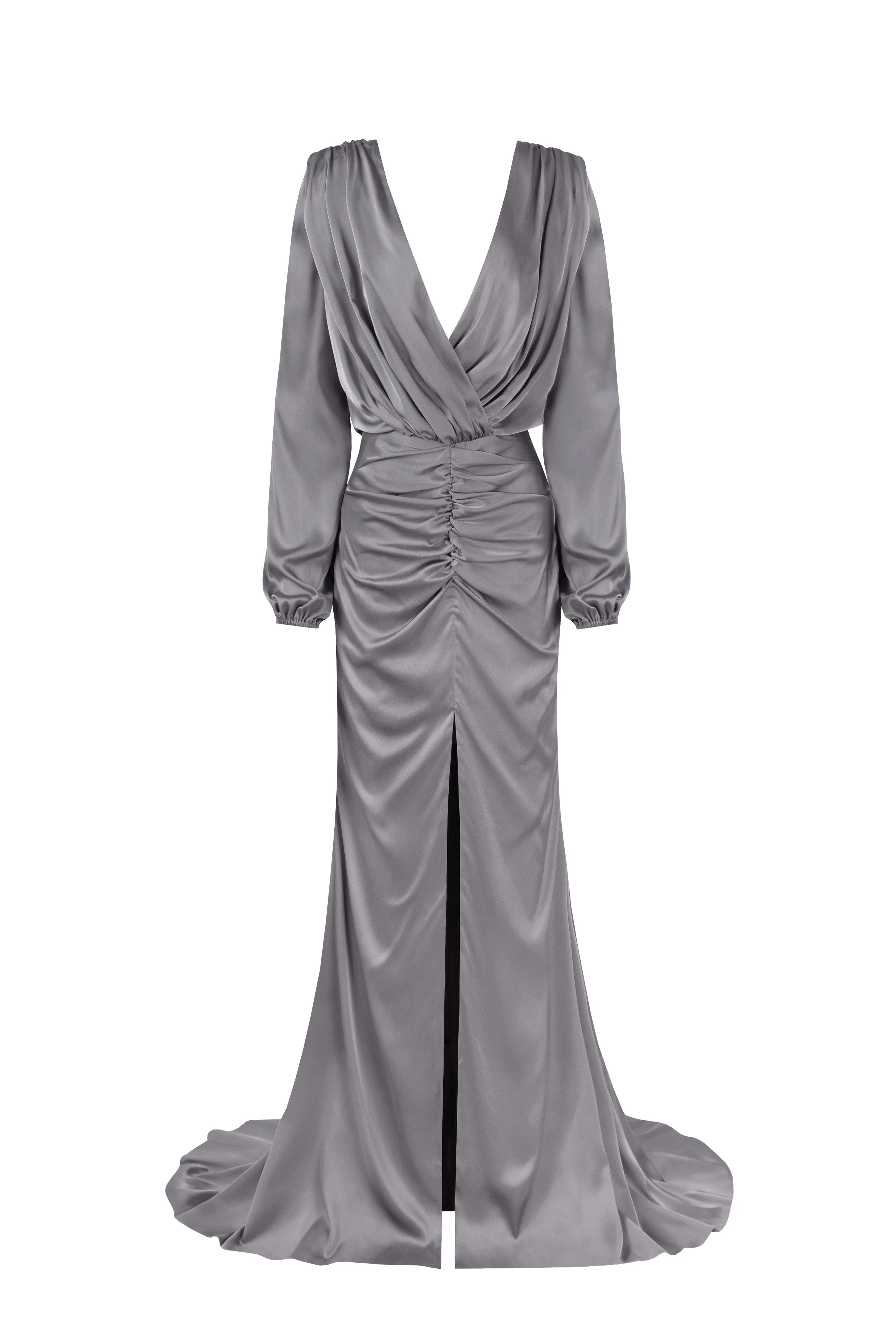 Fancy silver silk maxi evening dress sold by Milla