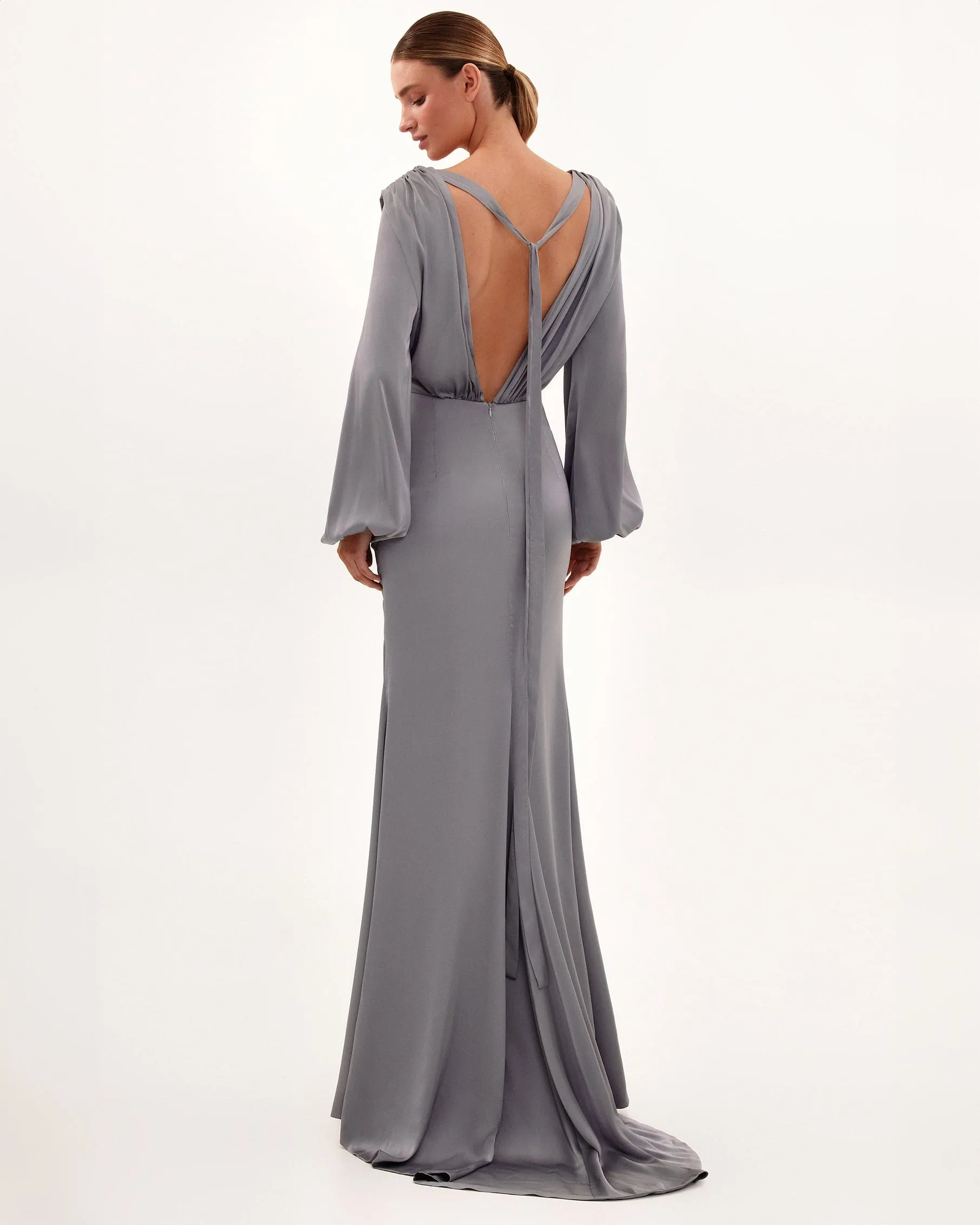 Fancy silver silk maxi evening dress sold by Milla product image thumbnail 4