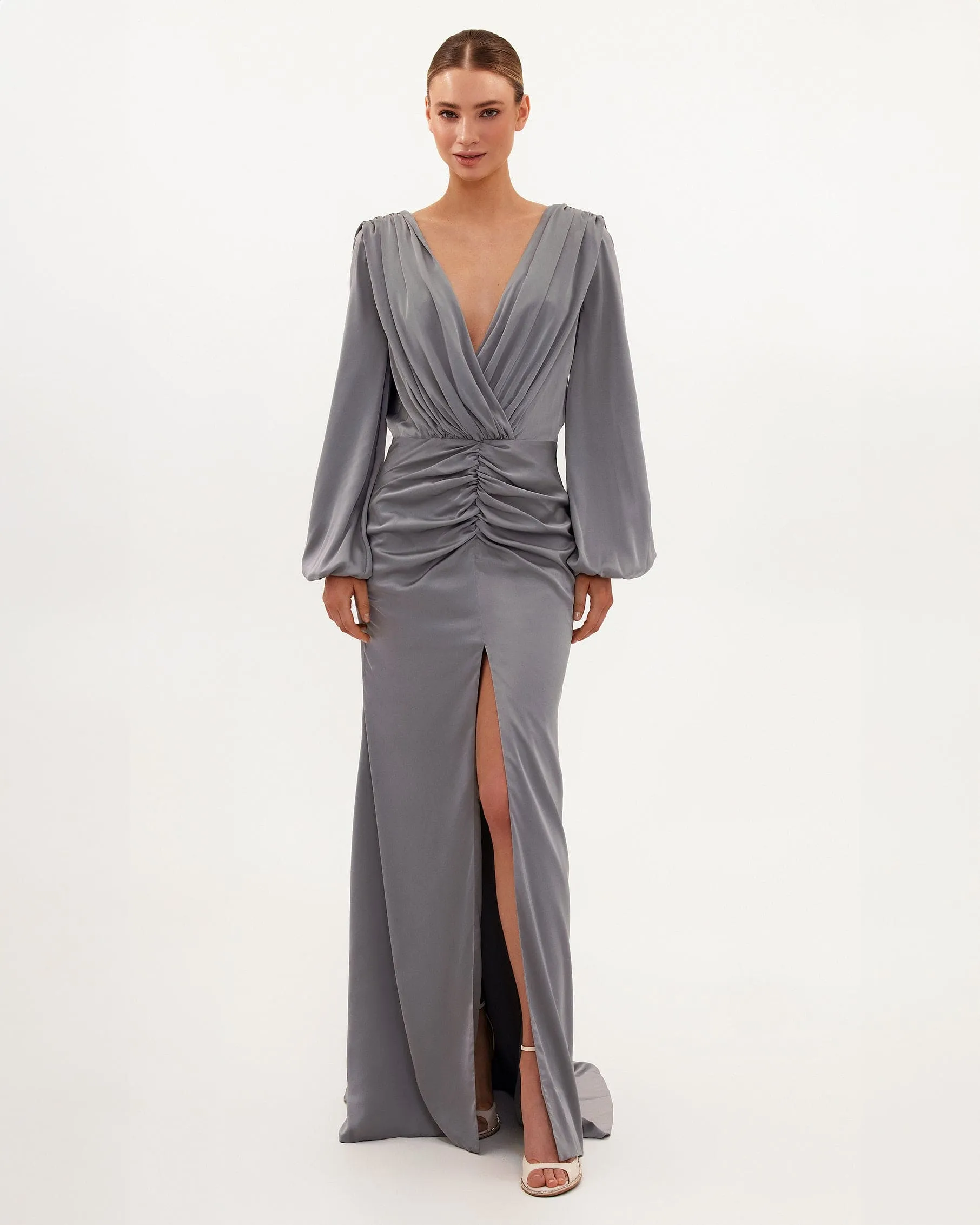 Fancy silver silk maxi evening dress sold by Milla product image thumbnail 2