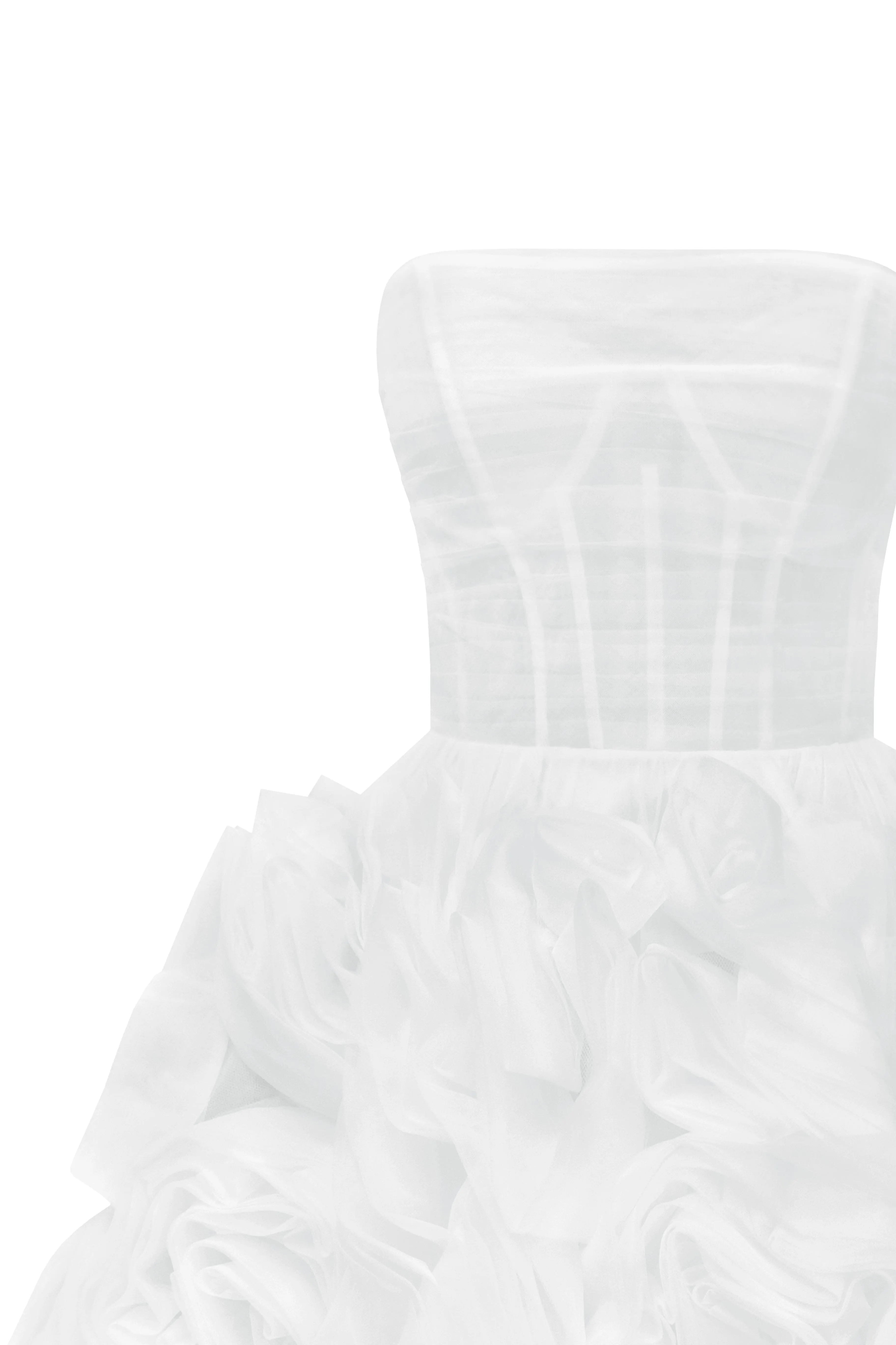 Dramatically flowered tulle dress in white sold by Milla product image thumbnail 5