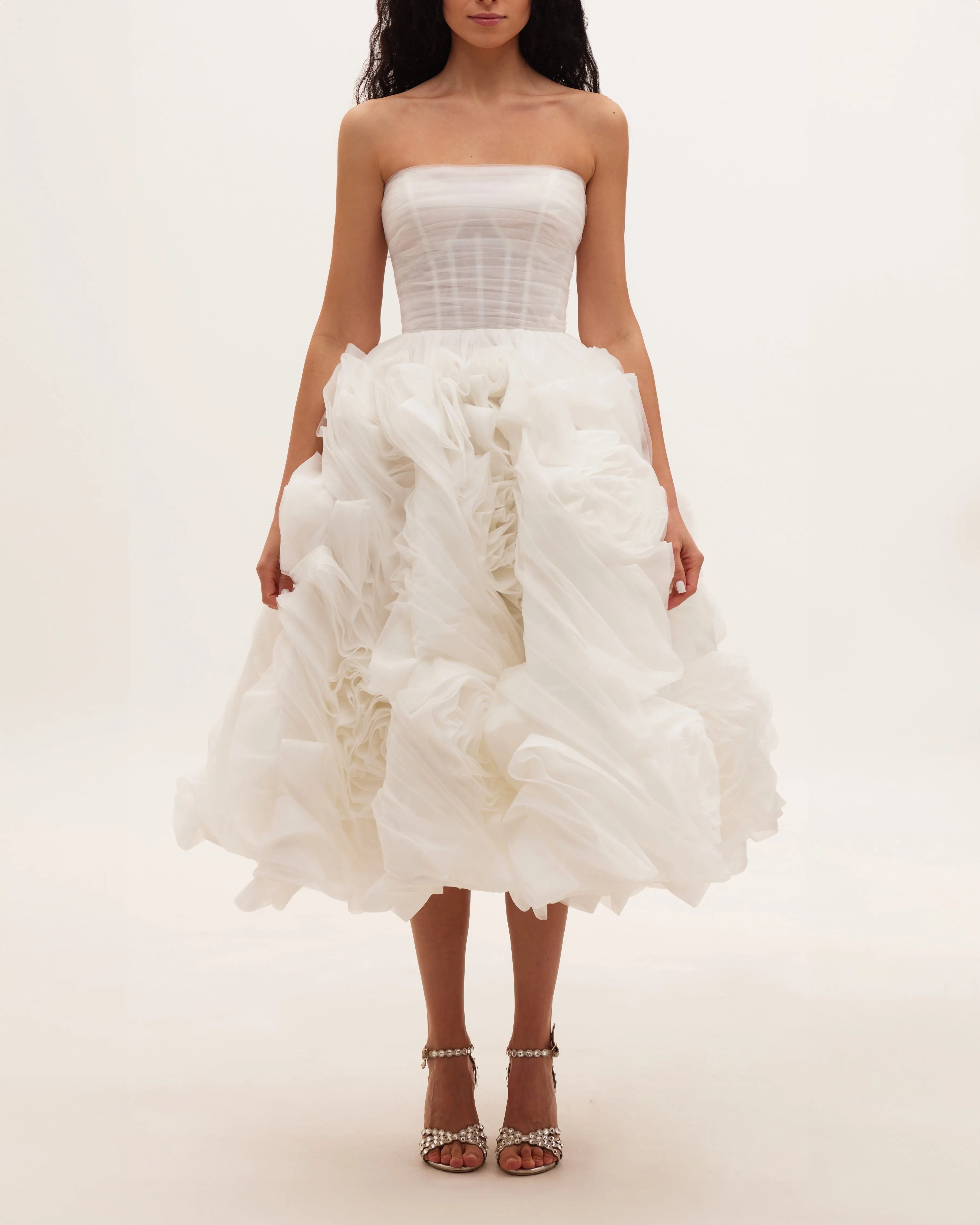 Dramatically flowered tulle dress in white sold by Milla product image thumbnail 2