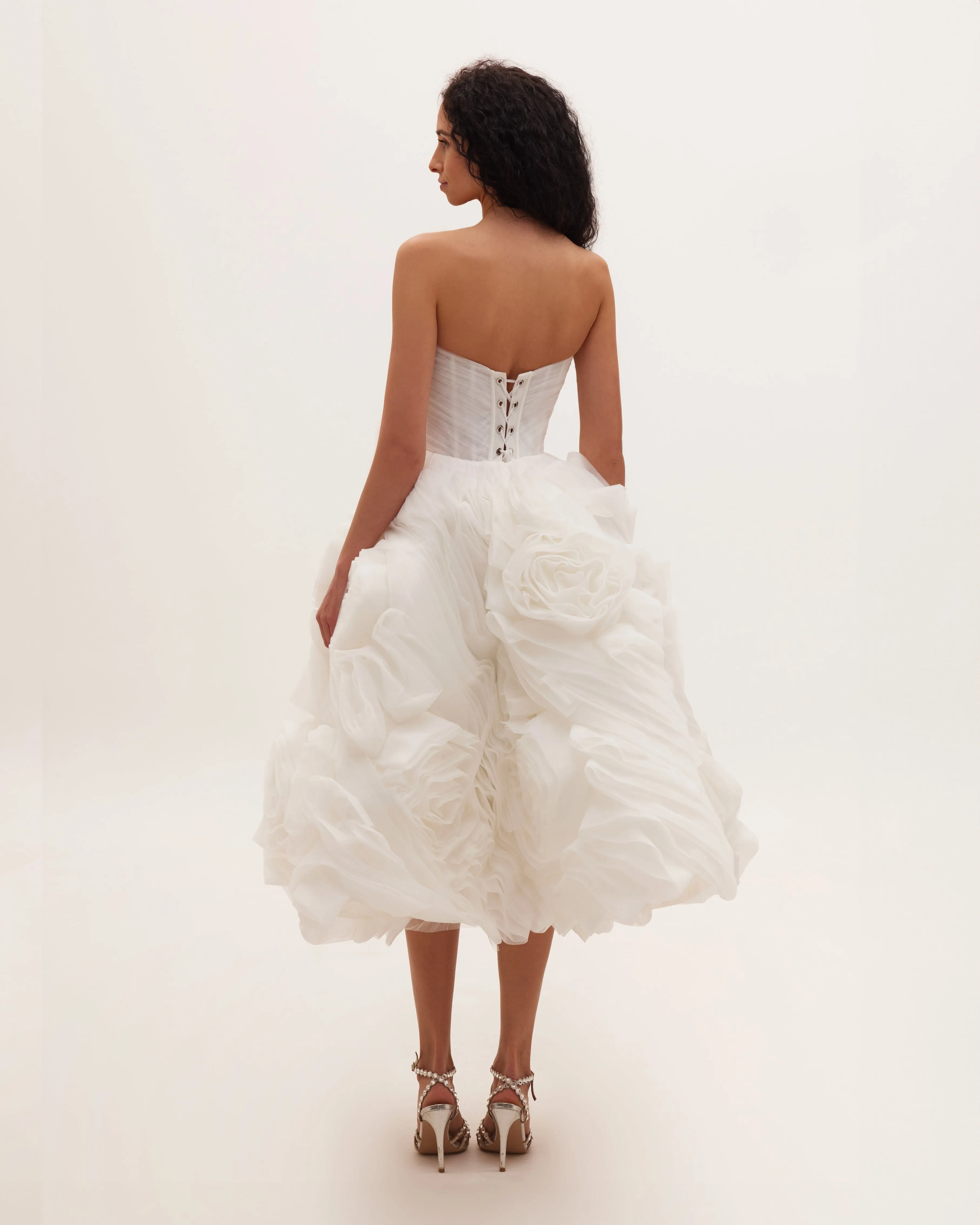 Dramatically flowered tulle dress in white sold by Milla product image thumbnail 4