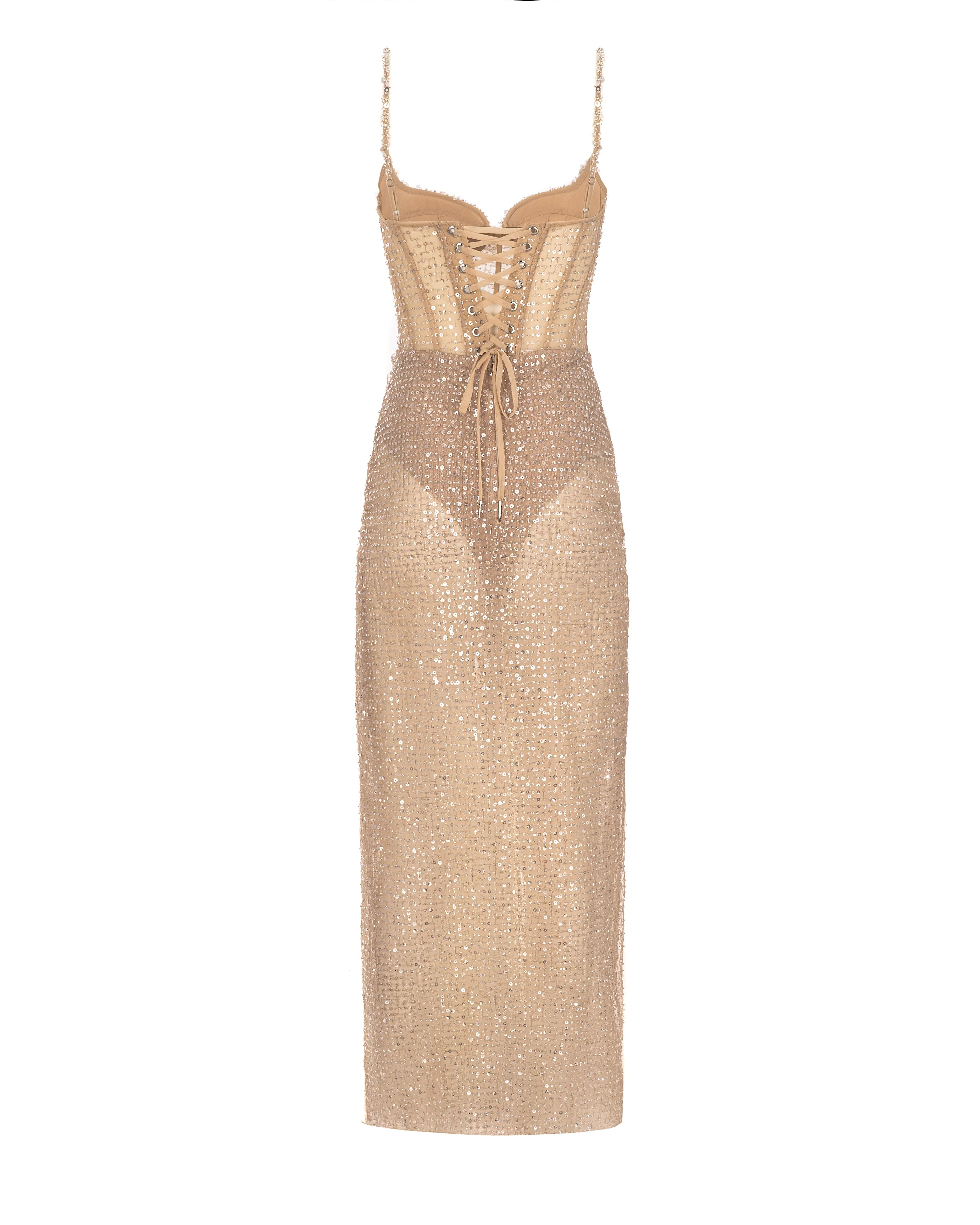 Sensational champagne gold crystal-embellished maxi dress on spaghetti straps sold by Milla product image thumbnail 3