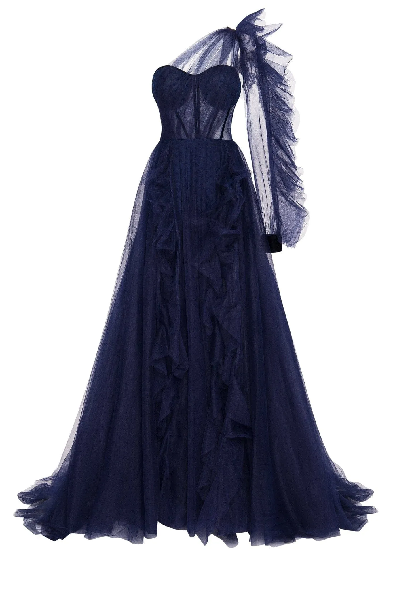 Royal Navy tulle gown with detachable sleeve sold by Milla